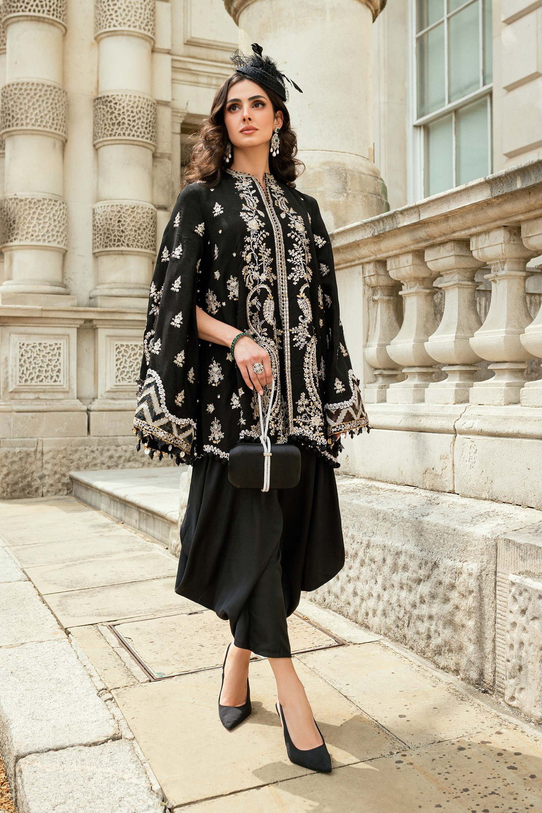 Maria B | Soiree Collection | Embroidered Raw Silk Suit WF-09-03-Black - House Of Hania