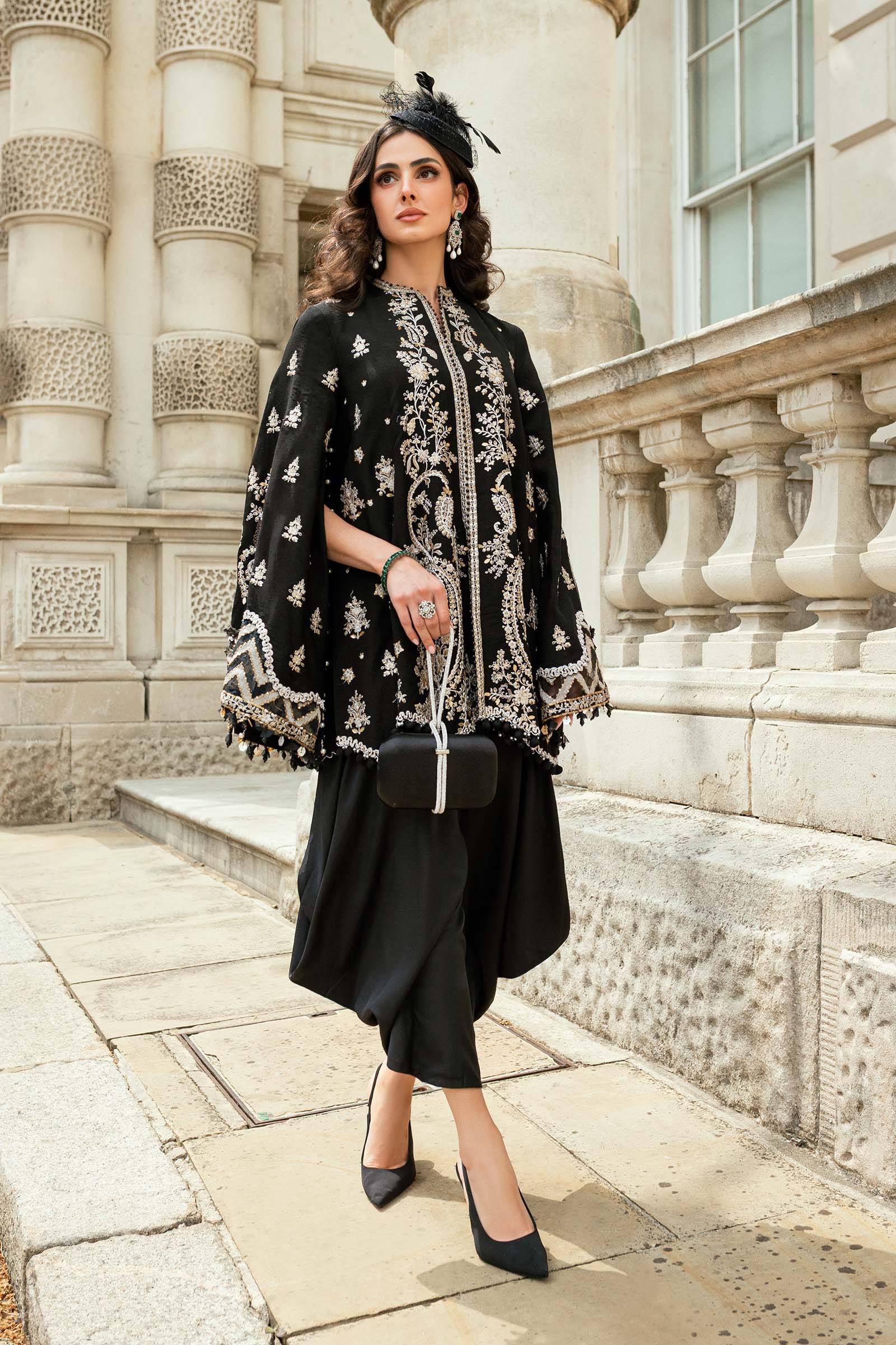 Maria B | Soiree Collection | Embroidered Raw Silk Suit WF-09-03-Black - House Of Hania