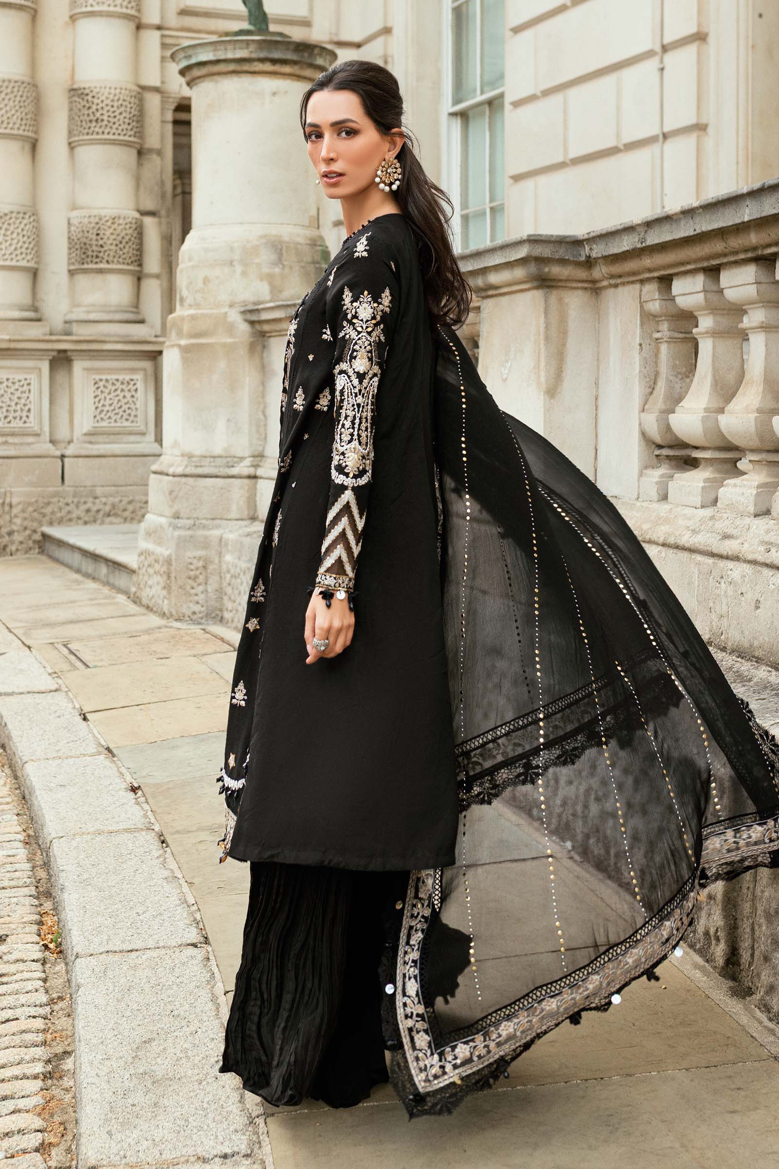 Maria B | Soiree Collection | Embroidered Raw Silk Suit WF-09-03-Black - House Of Hania