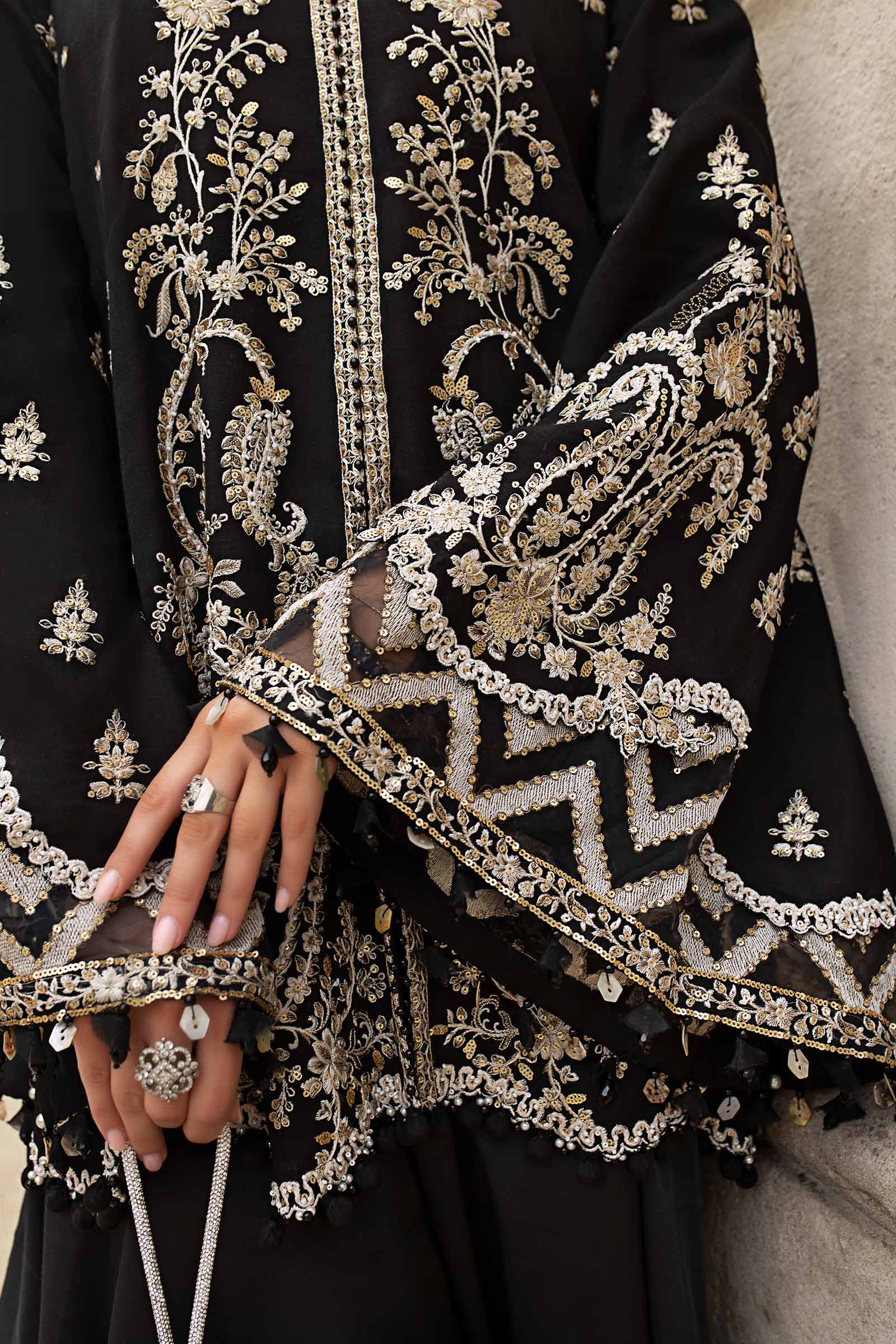 Maria B | Soiree Collection | Embroidered Raw Silk Suit WF-09-03-Black - House Of Hania