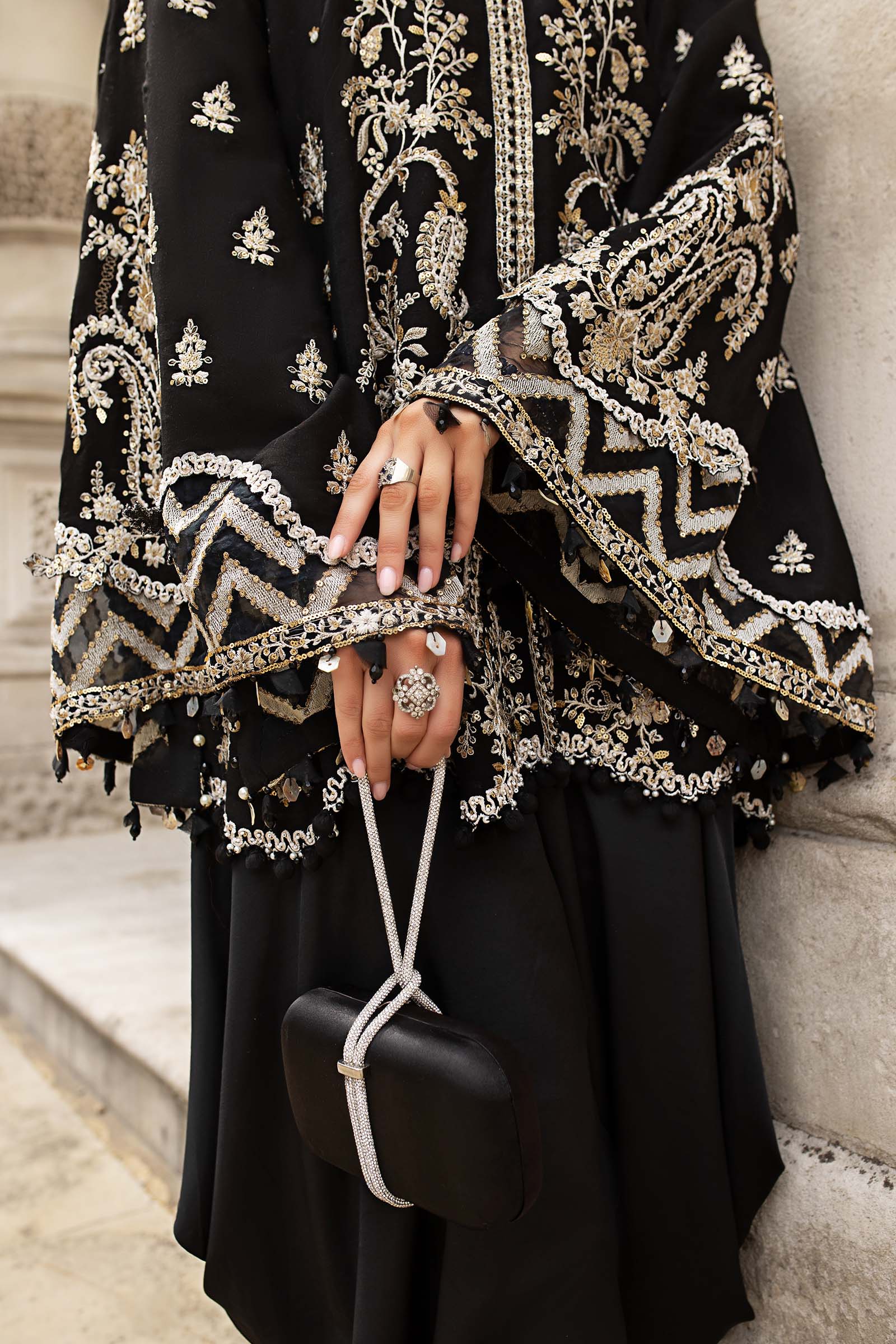 Maria B | Soiree Collection | Embroidered Raw Silk Suit WF-09-03-Black - House Of Hania