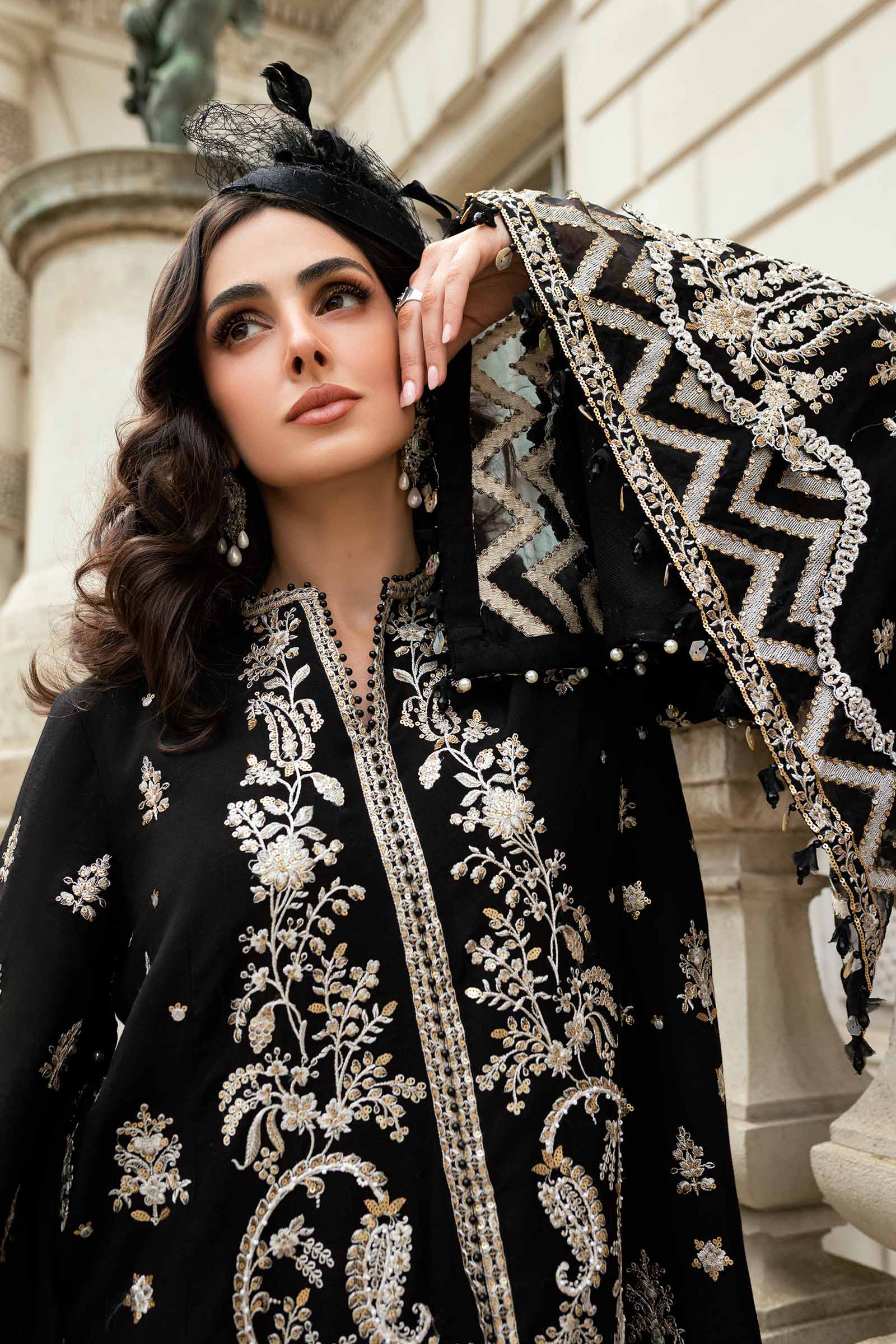 Maria B | Soiree Collection | Embroidered Raw Silk Suit WF-09-03-Black - House Of Hania
