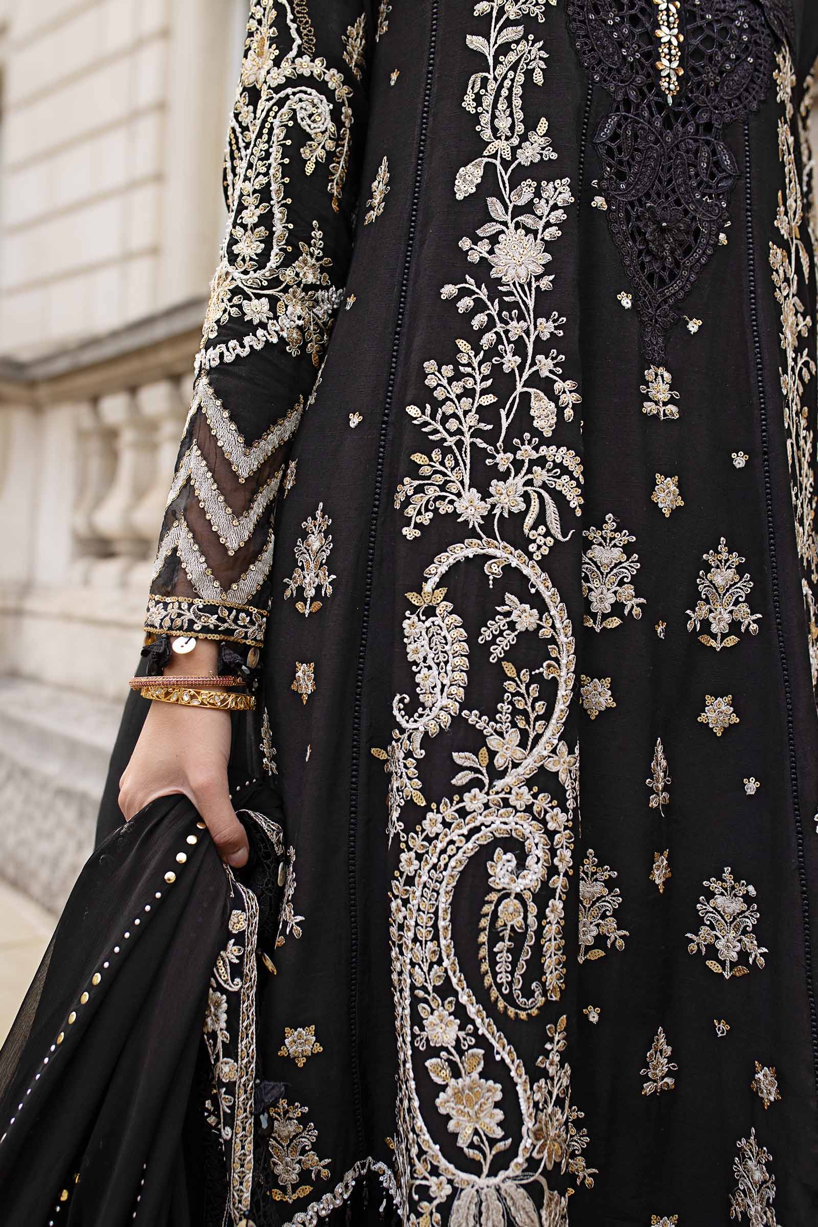 Maria B | Soiree Collection | Embroidered Raw Silk Suit WF-09-03-Black - House Of Hania