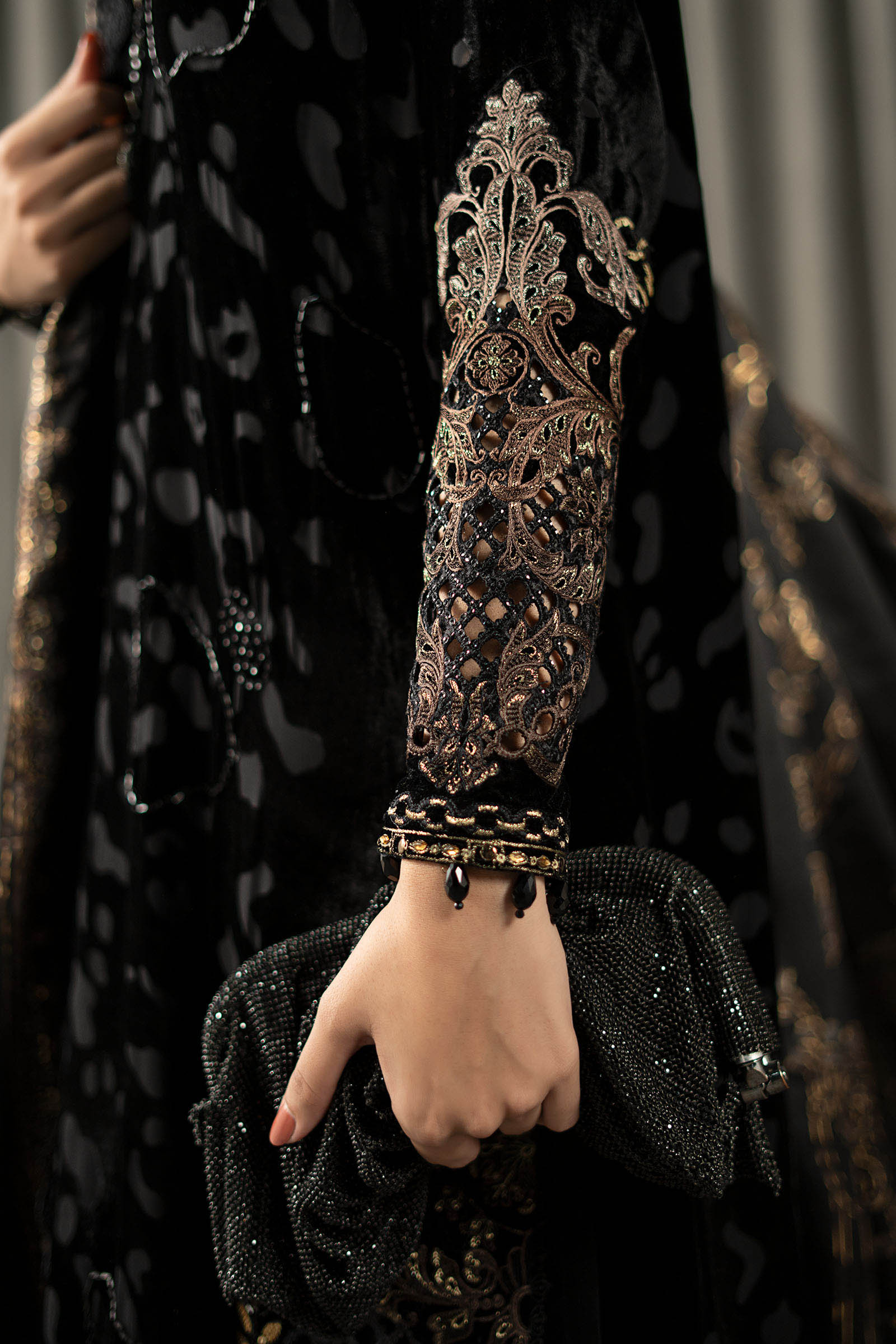 Maria B | Winter Luxe Pret 25 | WLS-1301-Black and Gold - House Of Hania