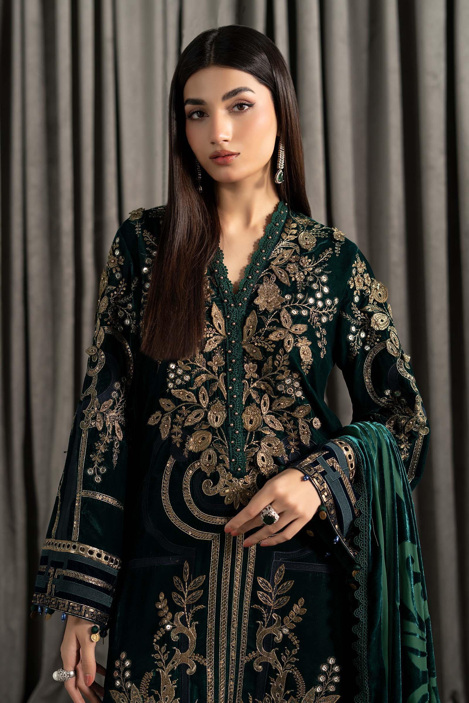 Maria B | Winter Luxe Pret 25 | WLS-1302-Emerald Green - House Of Hania