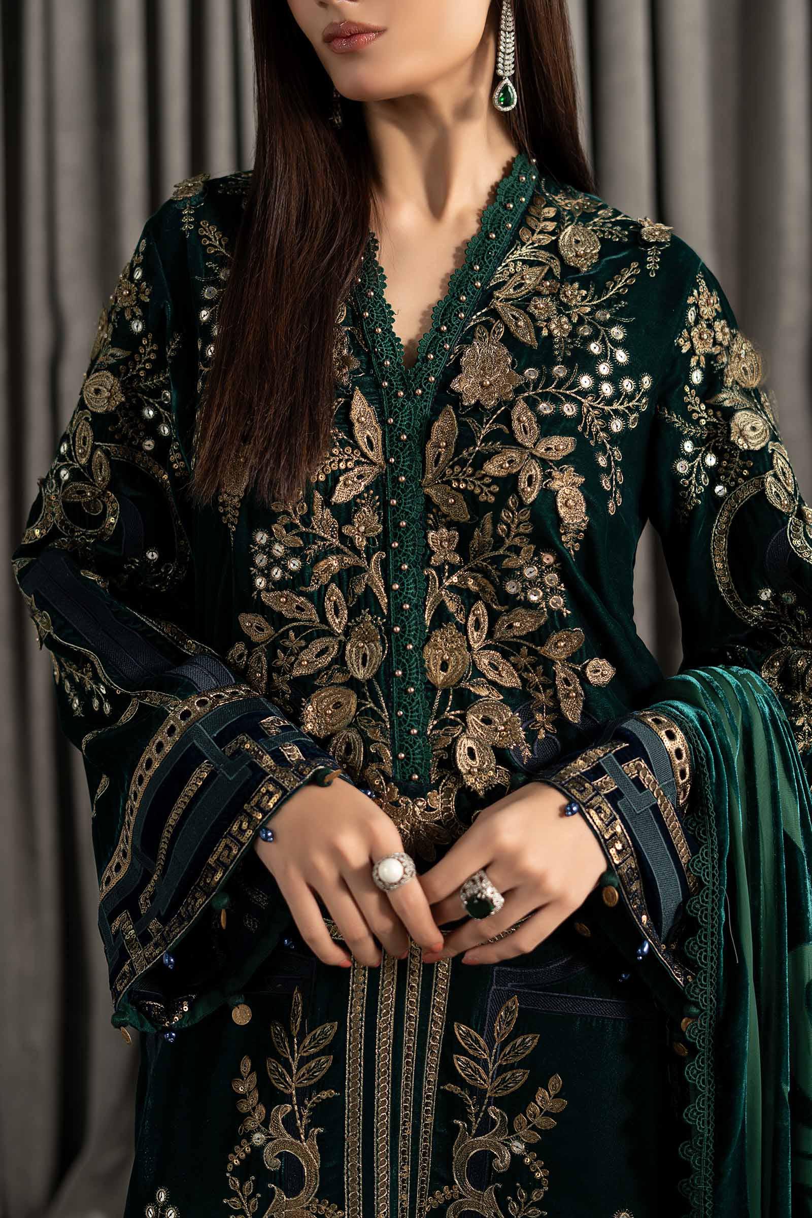 Maria B | Winter Luxe Pret 25 | WLS-1302-Emerald Green - House Of Hania
