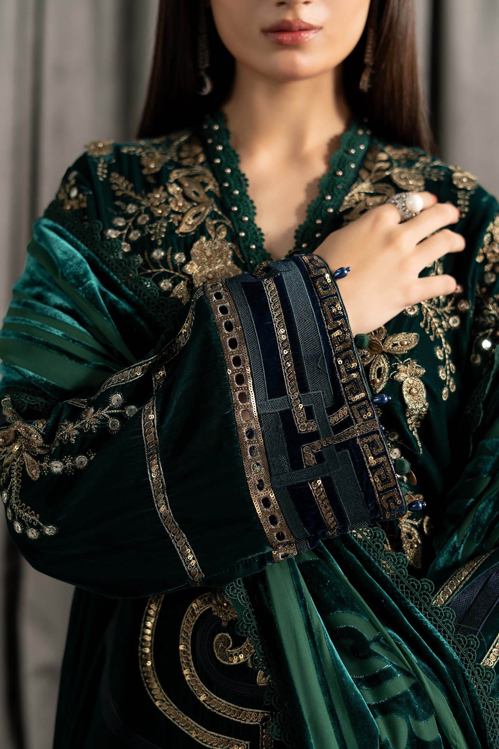 Maria B | Winter Luxe Pret 25 | WLS-1302-Emerald Green - House Of Hania