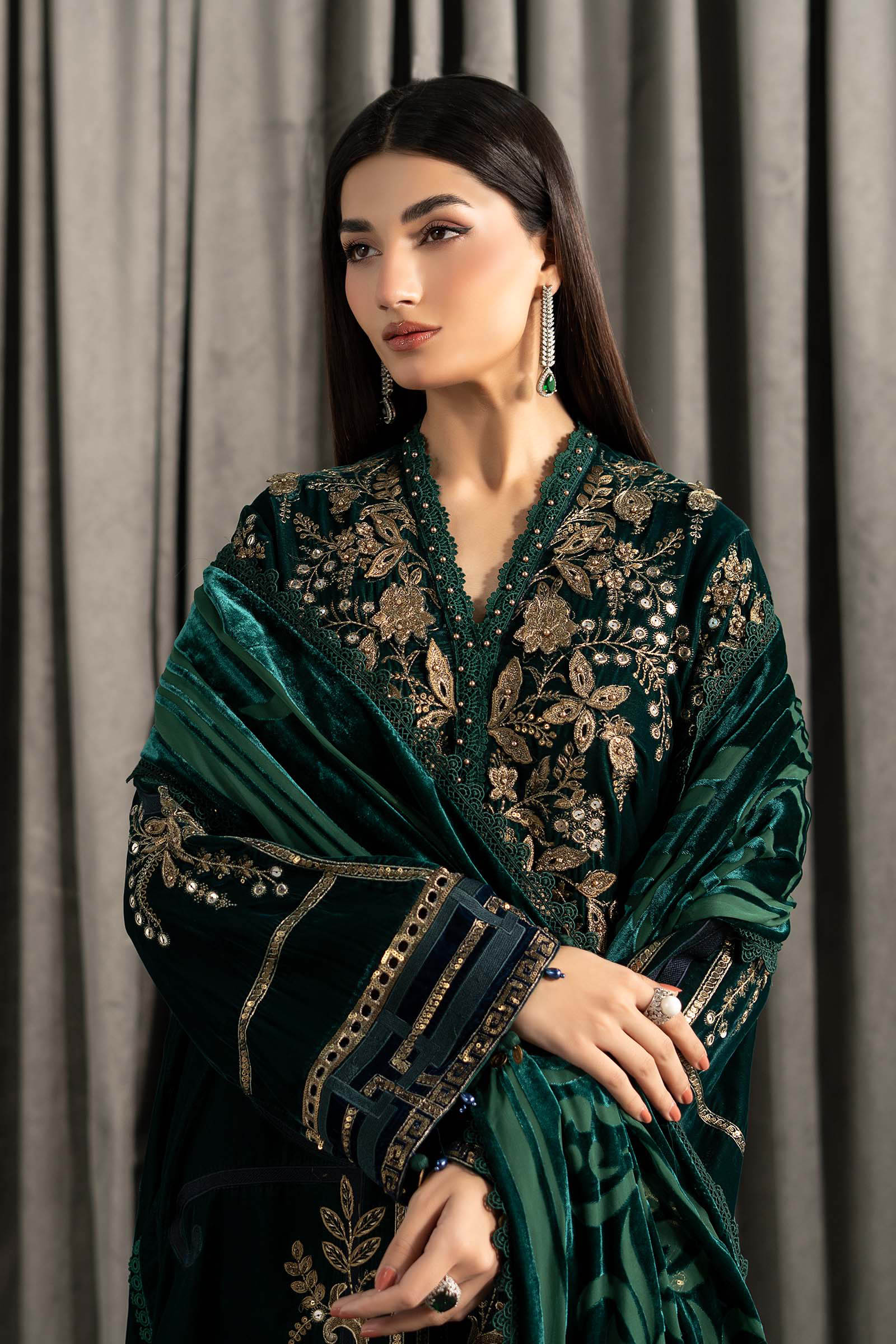 Maria B | Winter Luxe Pret 25 | WLS-1302-Emerald Green - House Of Hania