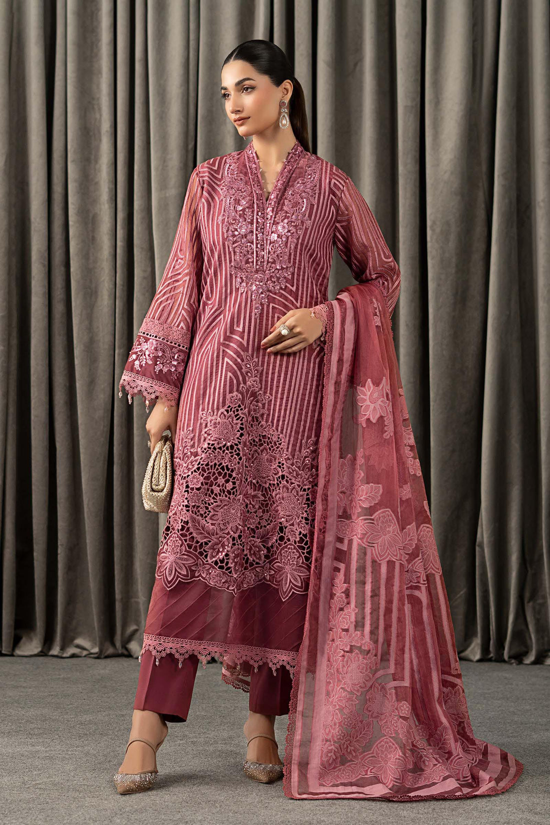 Maria B | Winter Luxe Pret 25 | WLS-1304-Ash Pink - House Of Hania