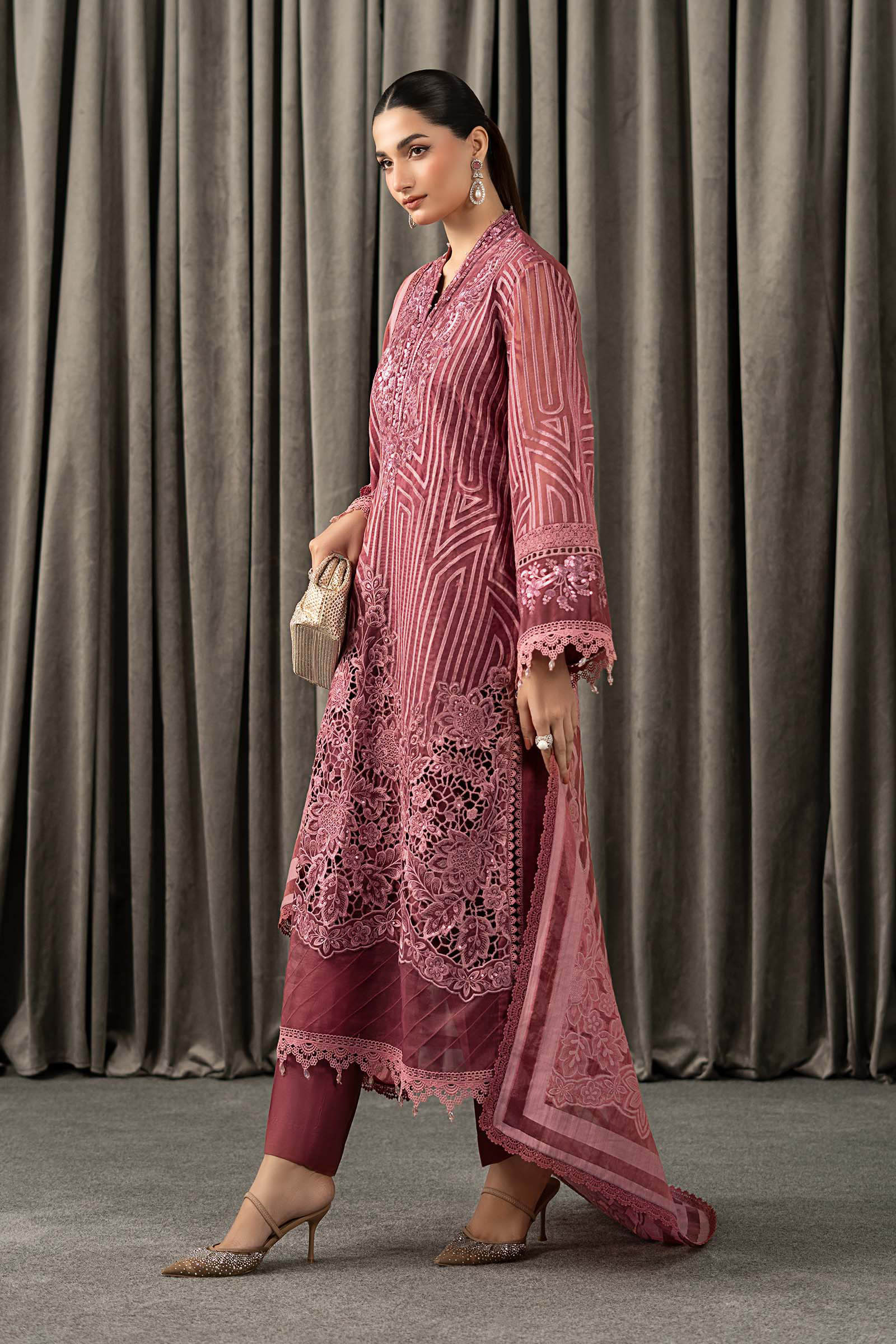 Maria B | Winter Luxe Pret 25 | WLS-1304-Ash Pink - House Of Hania