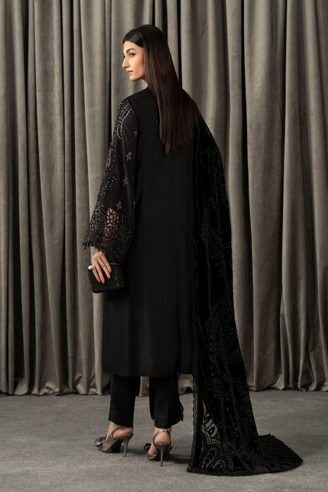 Maria B | Winter Luxe Pret 25 | WLS-1307-Black - House Of Hania