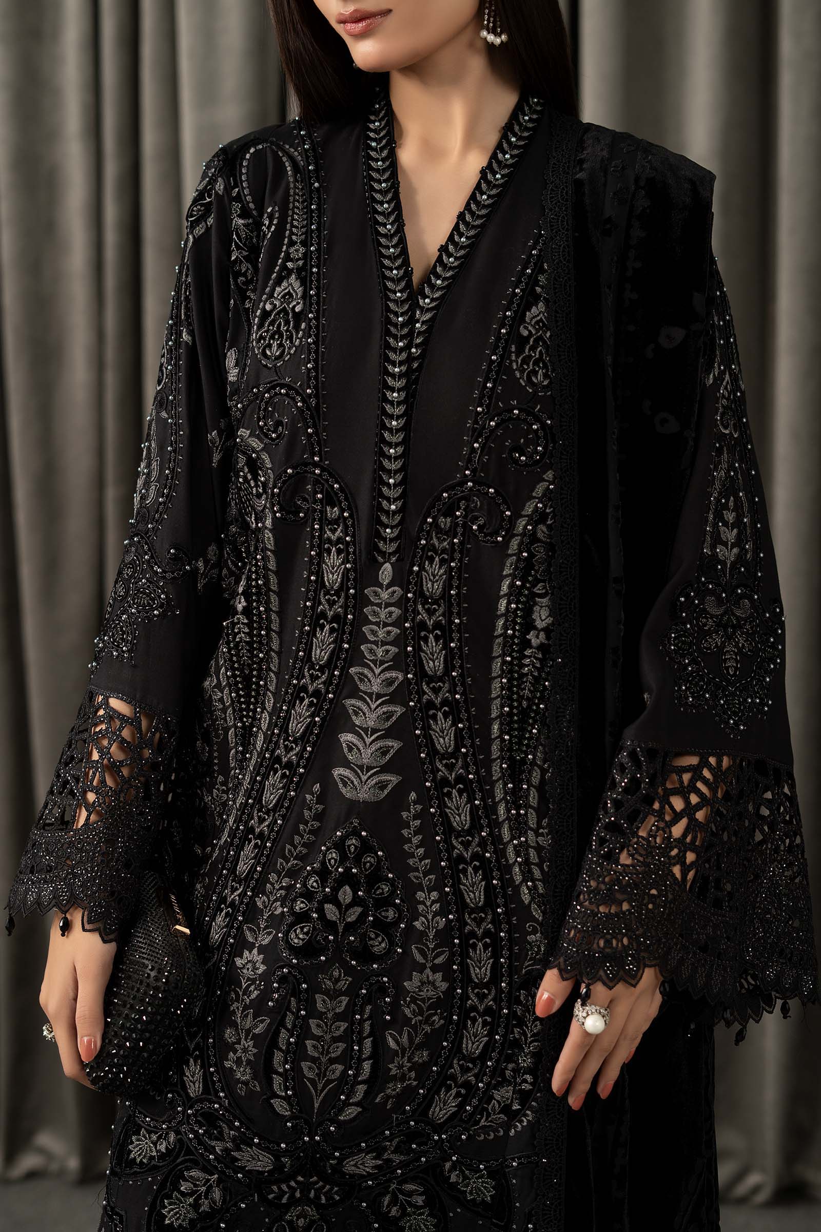 Maria B | Winter Luxe Pret 25 | WLS-1307-Black - House Of Hania