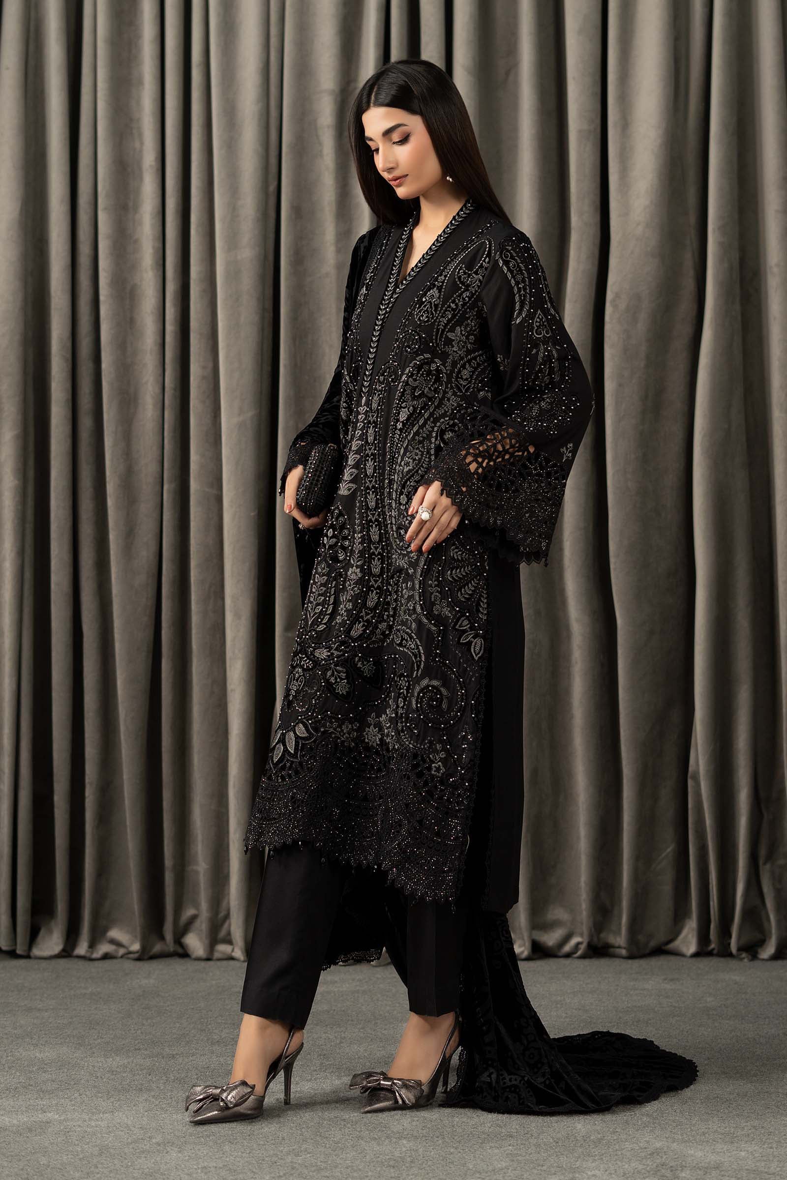 Maria B | Winter Luxe Pret 25 | WLS-1307-Black - House Of Hania
