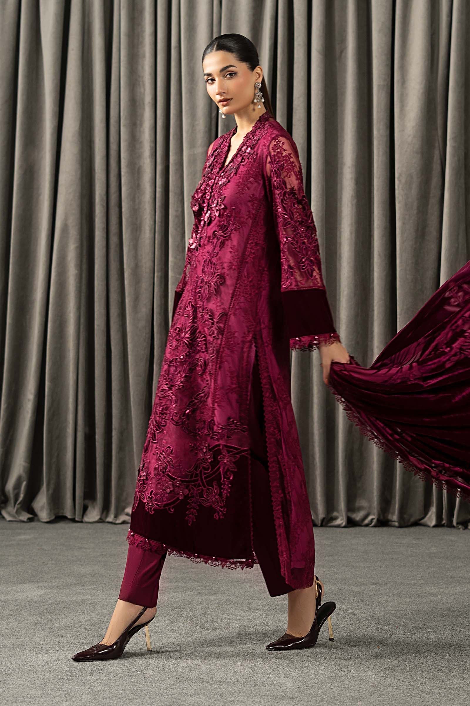 Maria B | Winter Luxe Pret 25 | WLS-1308-Maroon - House Of Hania
