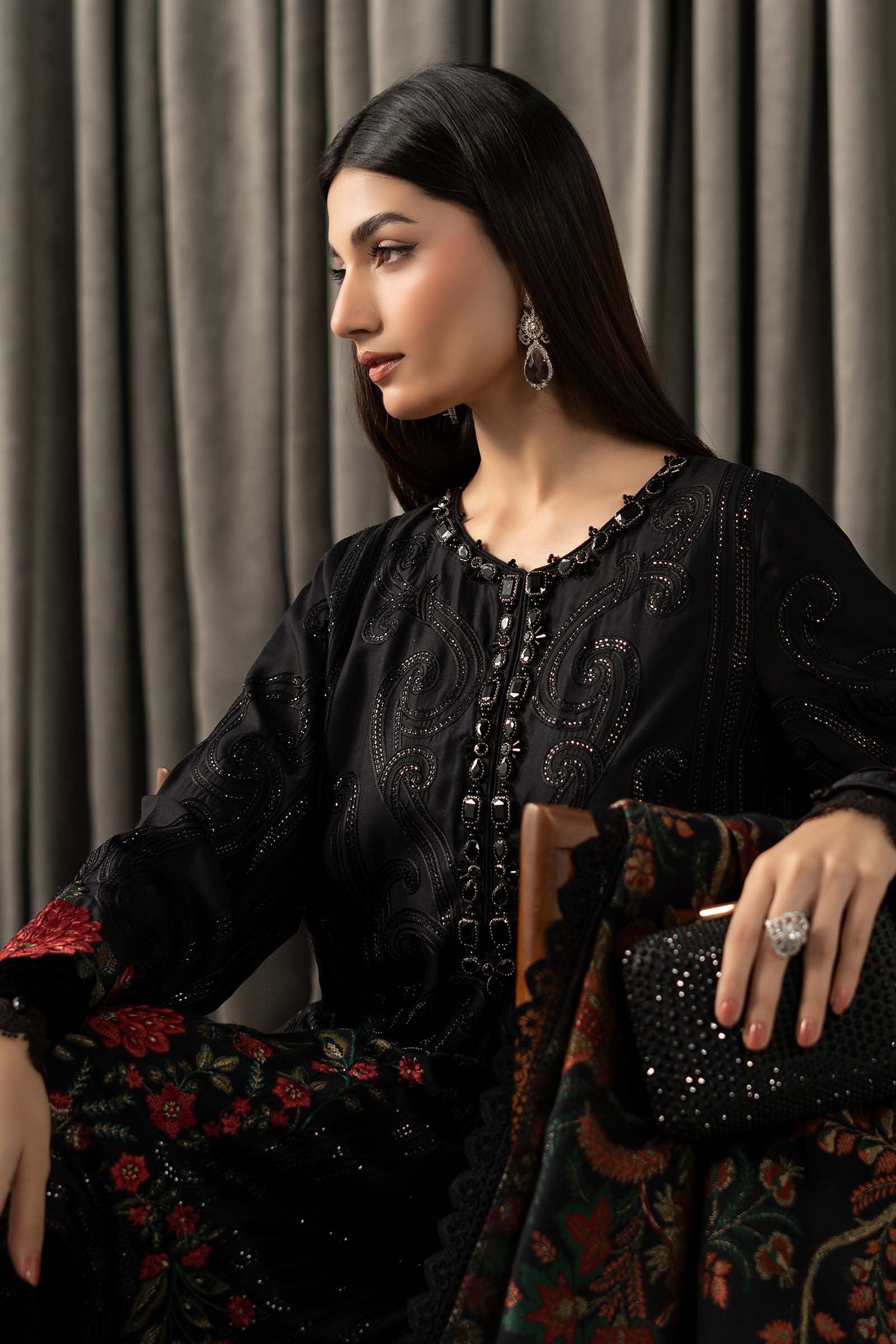 Maria B | Winter Luxe Pret 25 | WLS-1309-Black - House Of Hania