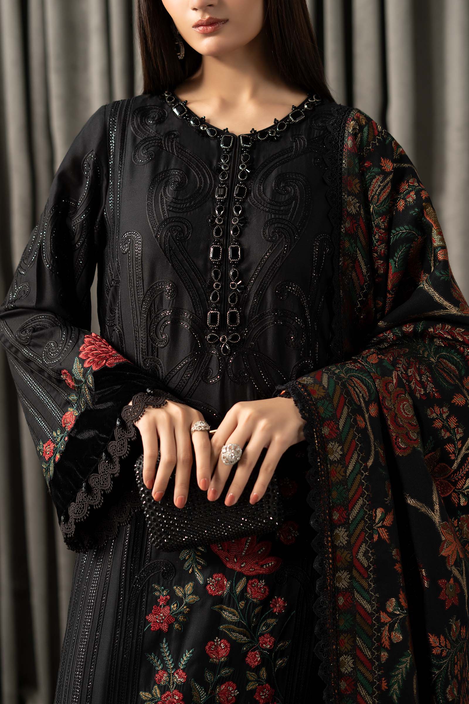 Maria B | Winter Luxe Pret 25 | WLS-1309-Black - House Of Hania