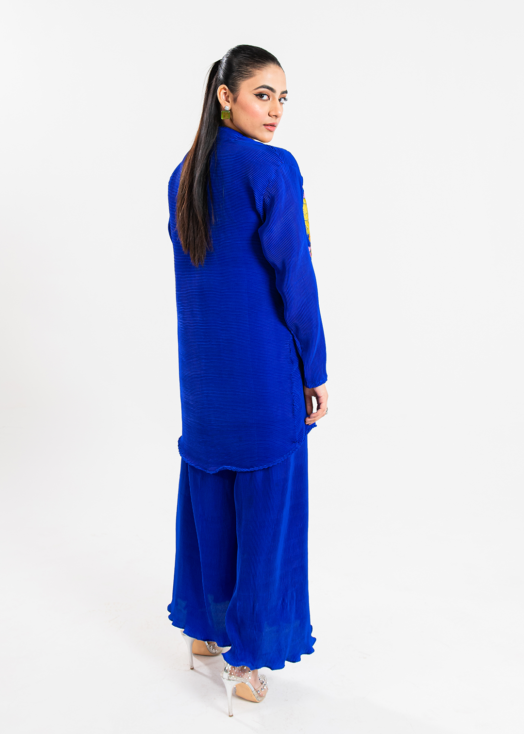 Maria Osama Khan | Claire Pleated Silk | Azure - House Of Hania