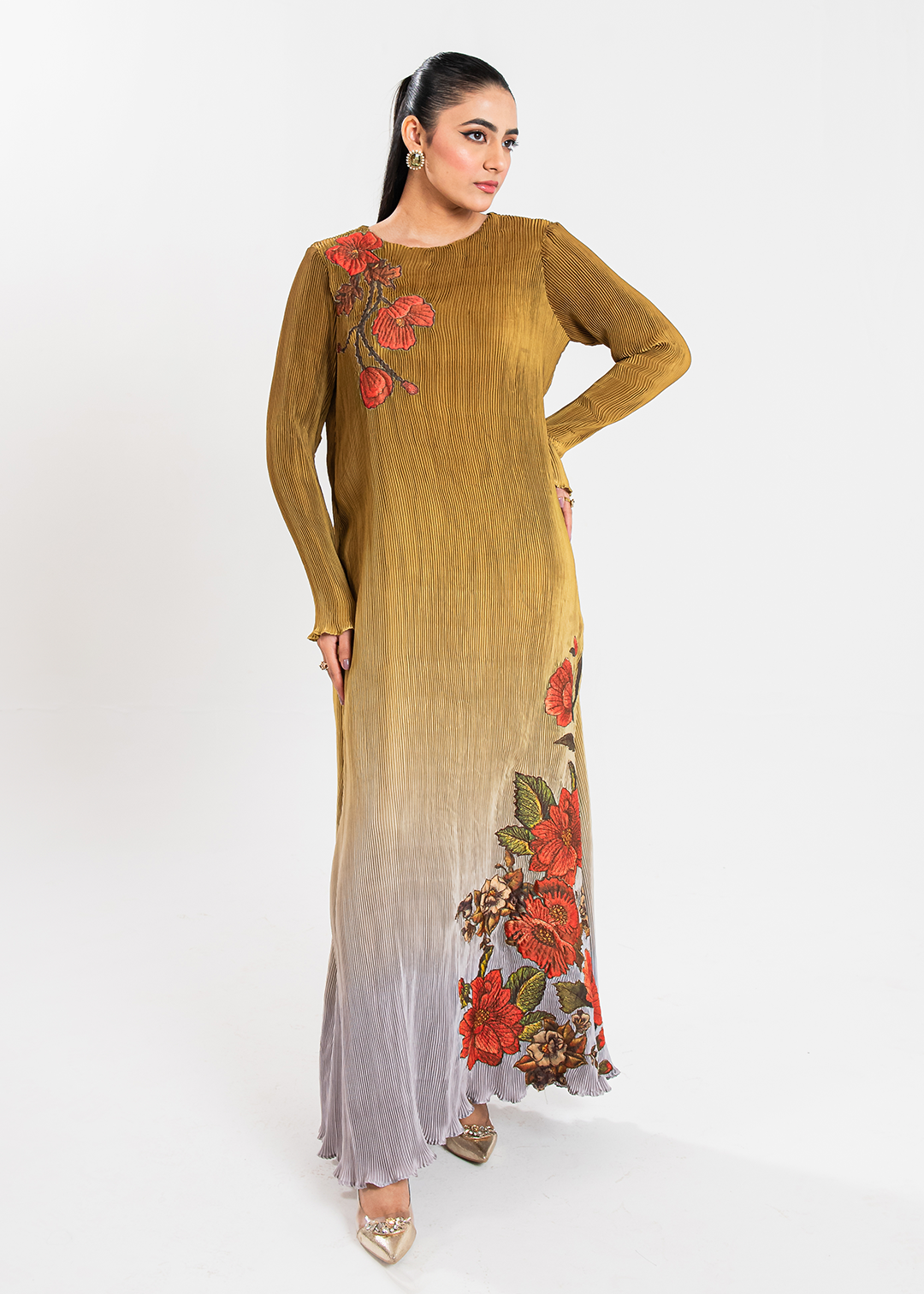 Maria Osama Khan | Claire Pleated Silk | Honeycomb - House Of Hania