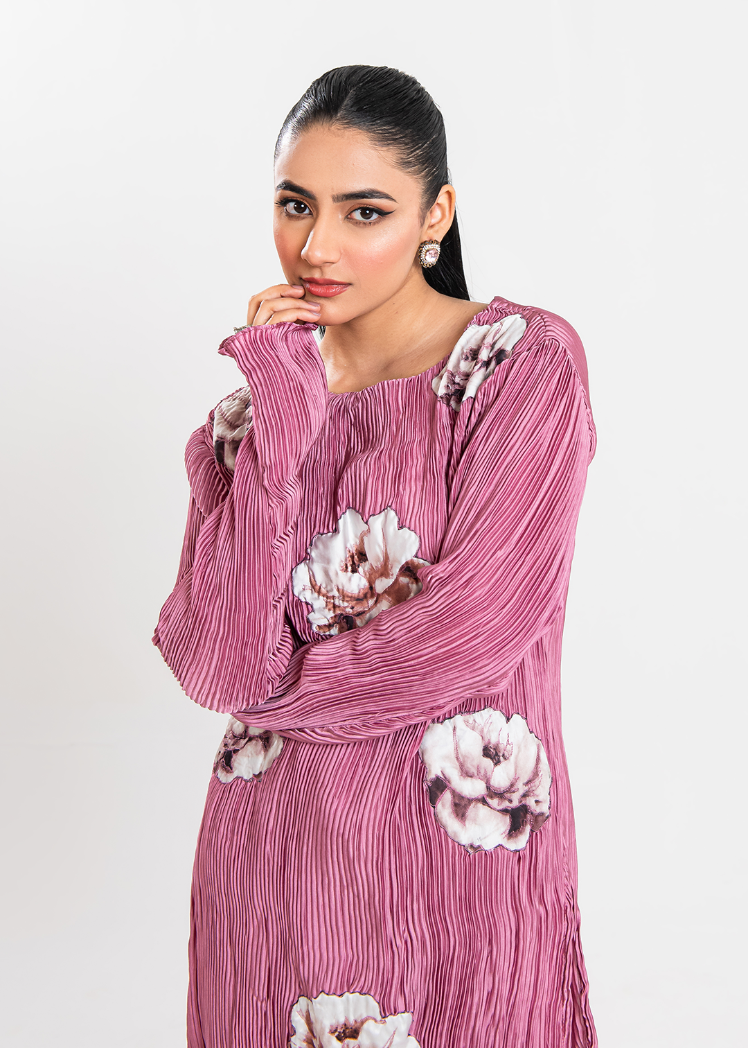 Maria Osama Khan | Claire Pleated Silk | Rosy - House Of Hania