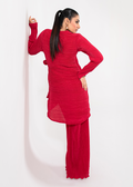 Maria Osama Khan | Claire Pleated Silk | Scarlet - House Of Hania