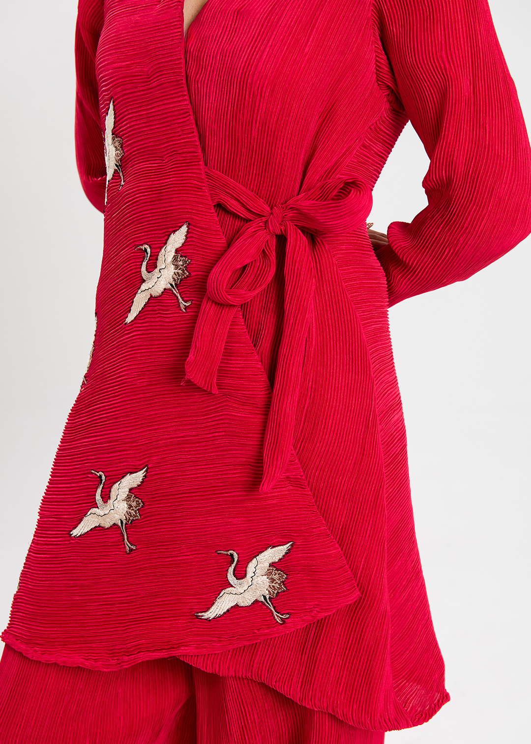 Maria Osama Khan | Claire Pleated Silk | Scarlet - House Of Hania