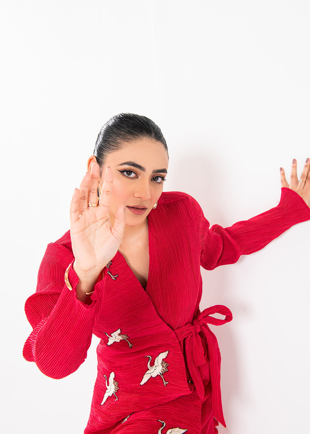 Maria Osama Khan | Claire Pleated Silk | Scarlet - House Of Hania