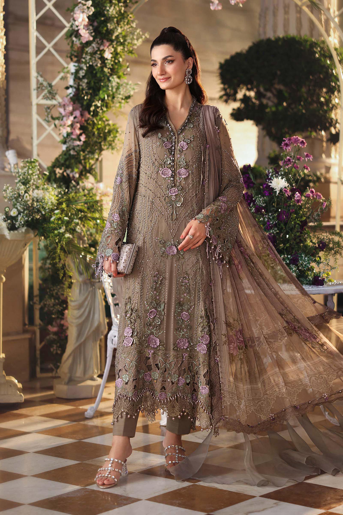 Maria b | Chiffon Formals 26 | MPC-26-102-Muted Mocha Brown - House Of Hania