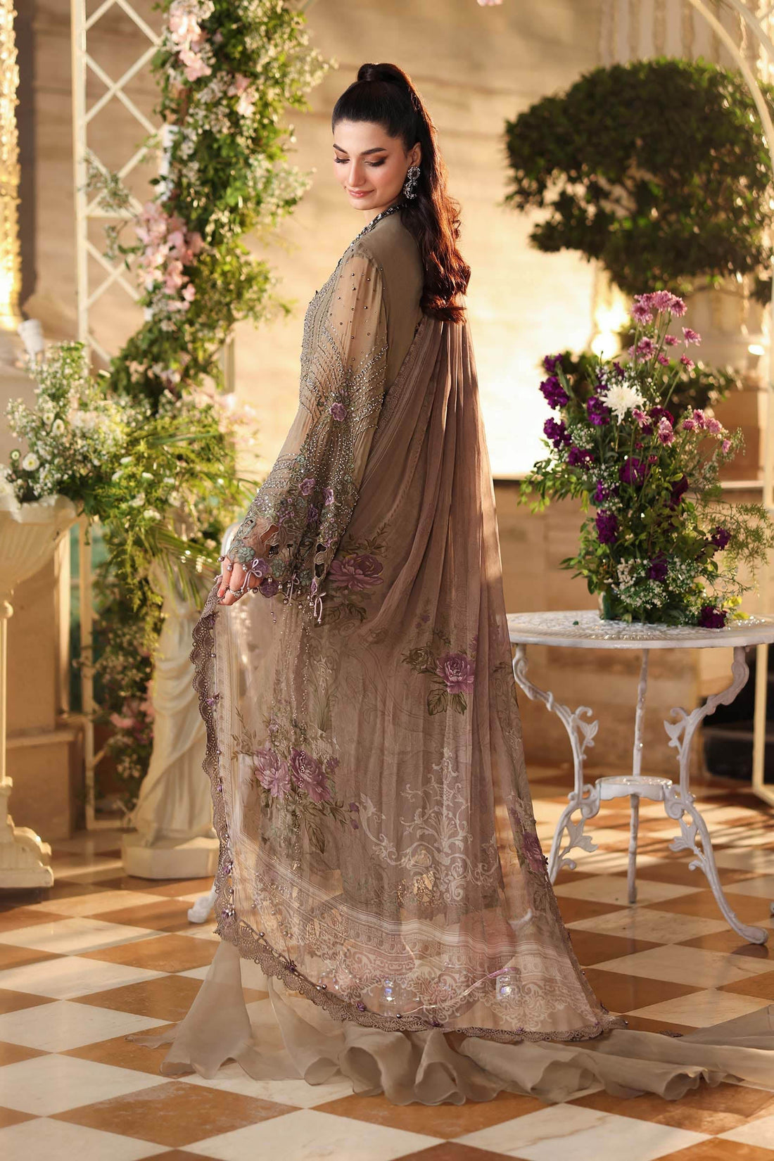 Maria b | Chiffon Formals 26 | MPC-26-102-Muted Mocha Brown - House Of Hania