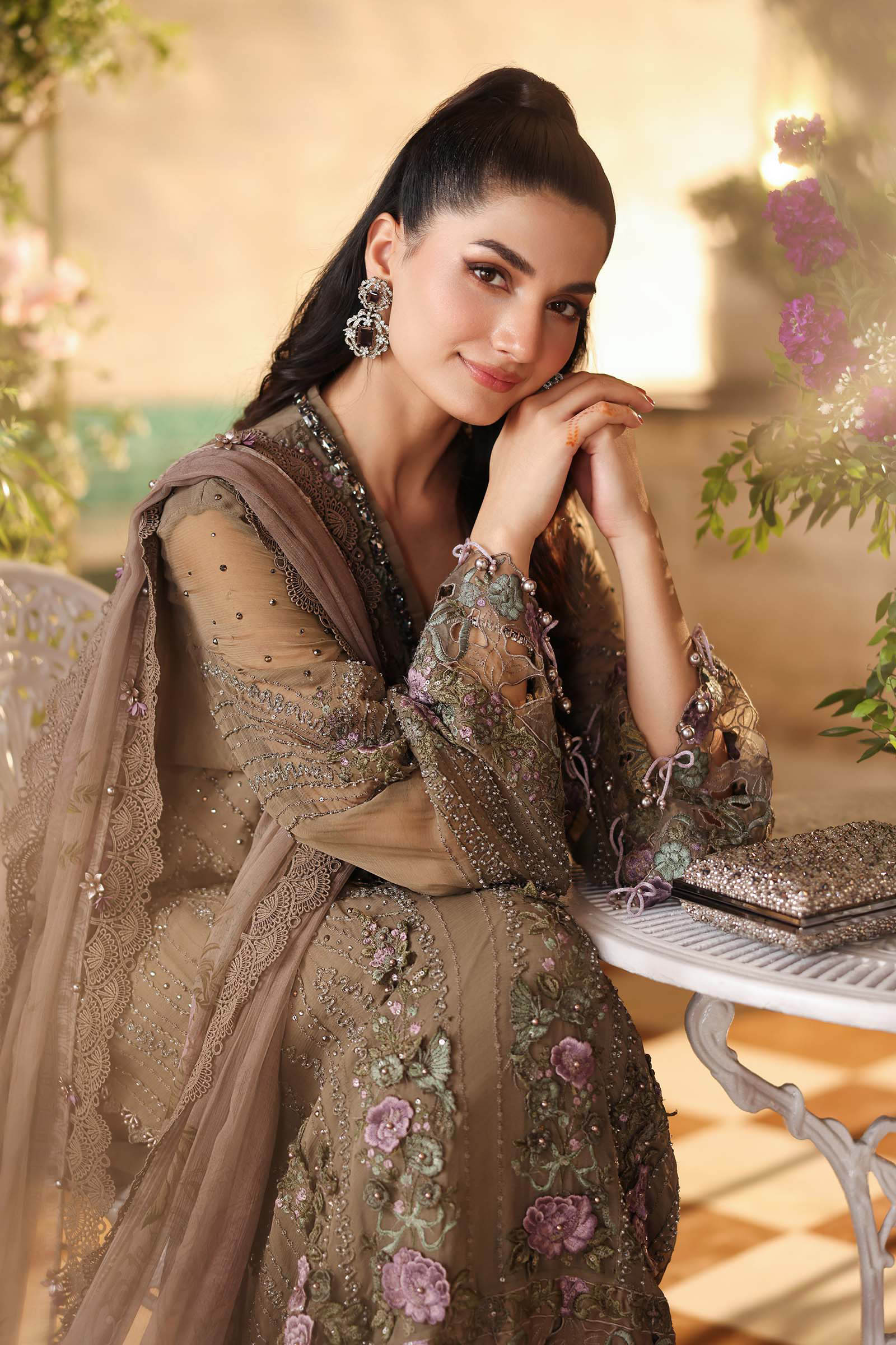 Maria b | Chiffon Formals 26 | MPC-26-102-Muted Mocha Brown - House Of Hania