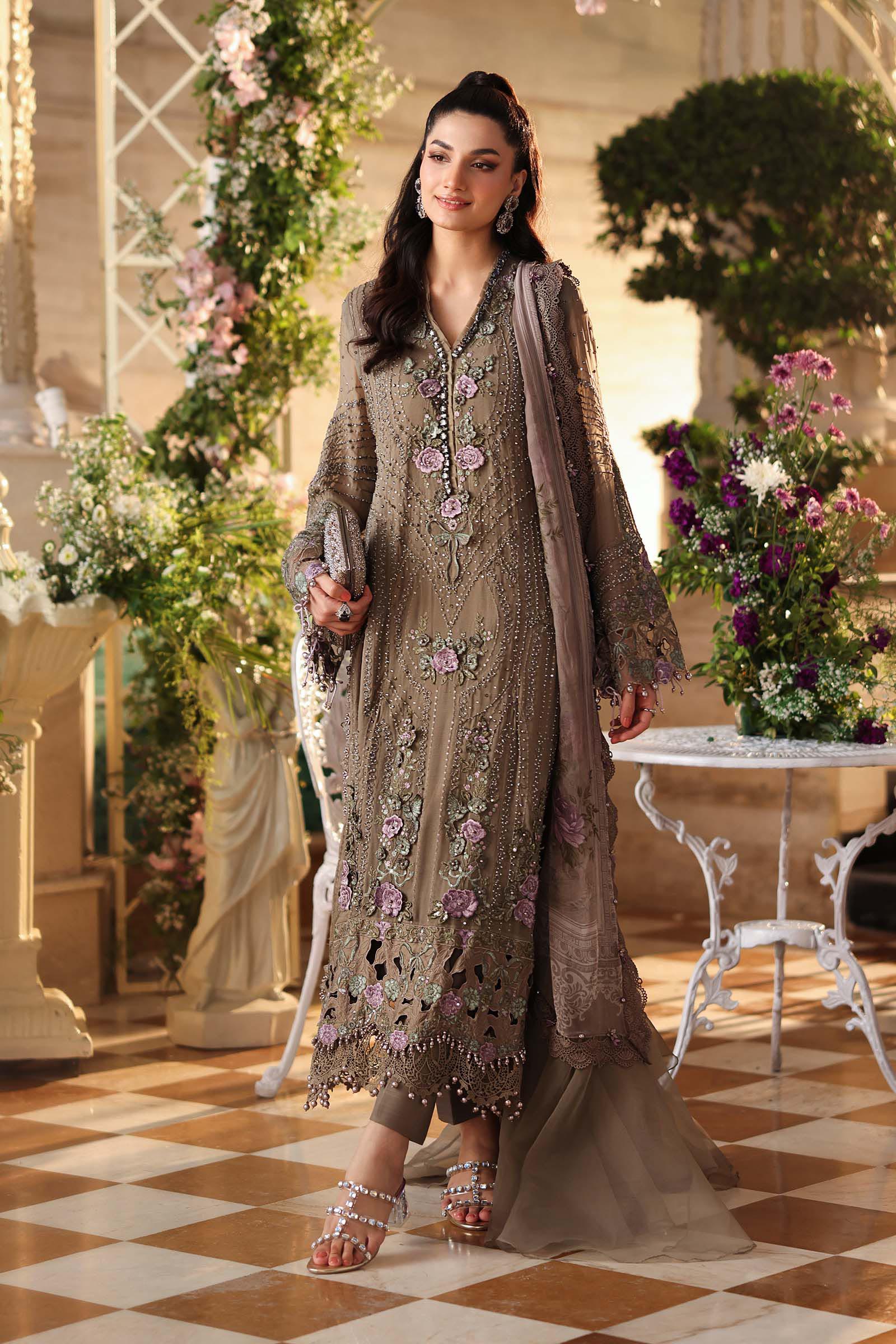 Maria b | Chiffon Formals 26 | MPC-26-102-Muted Mocha Brown - House Of Hania