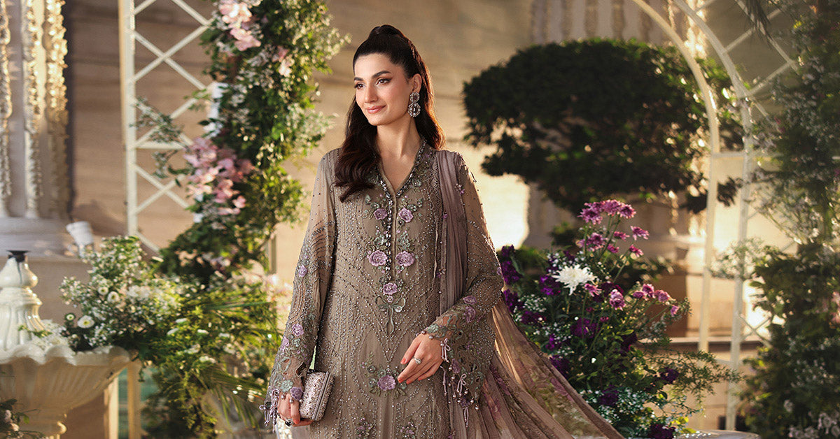 Maria b | Chiffon Formals 26 | MPC-26-102-Muted Mocha Brown - House Of Hania