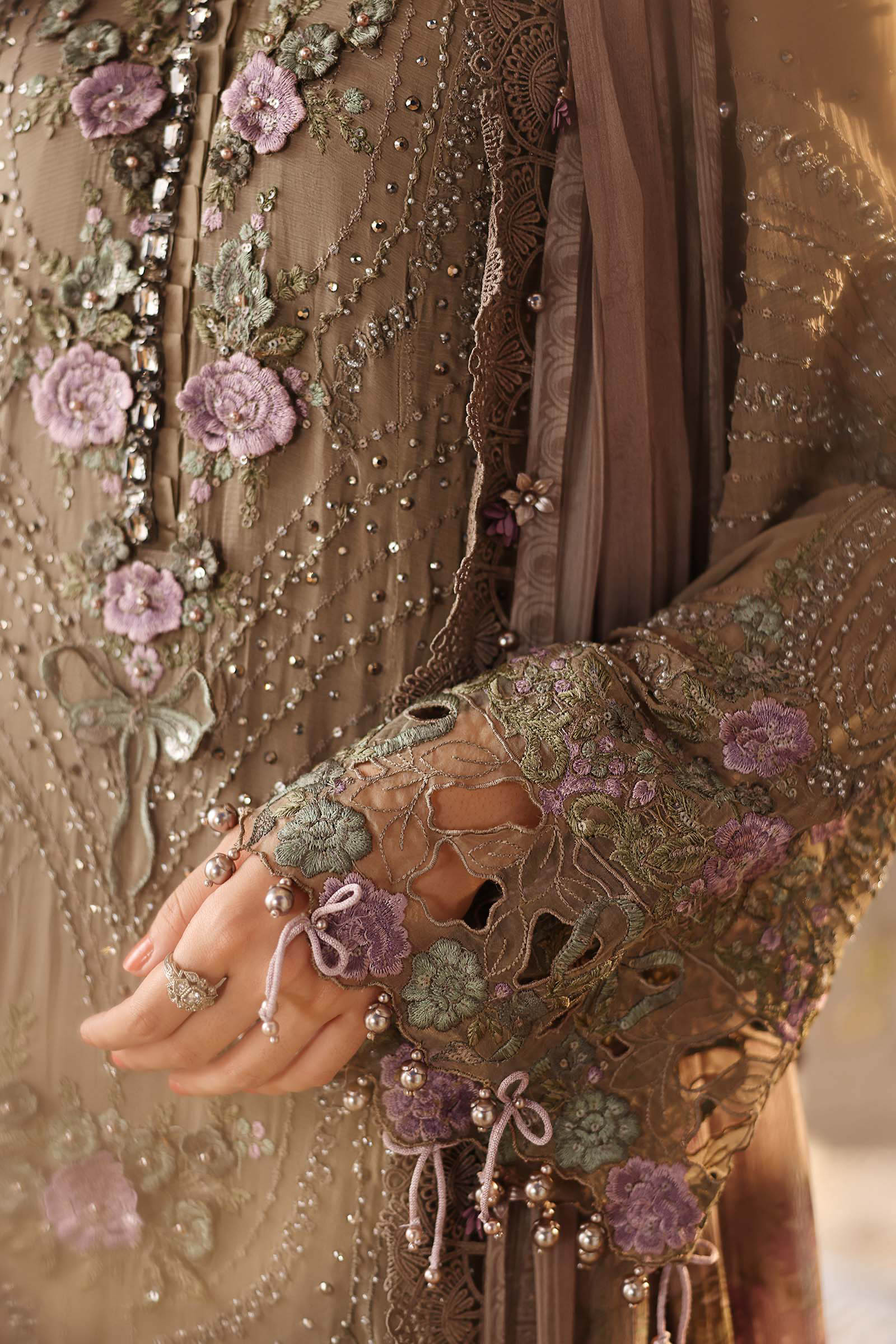 Maria b | Chiffon Formals 26 | MPC-26-102-Muted Mocha Brown - House Of Hania