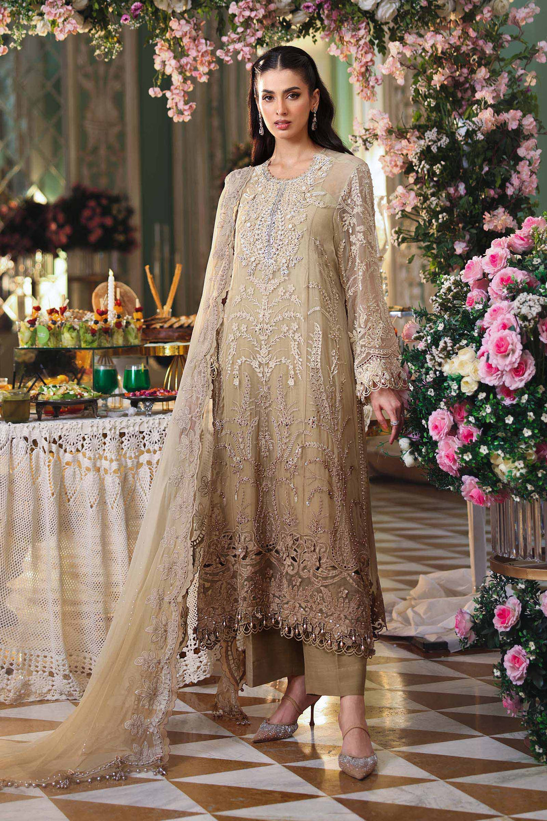 Maria b | Chiffon Formals 26 | MPC-26-103-Olive Gold - House Of Hania