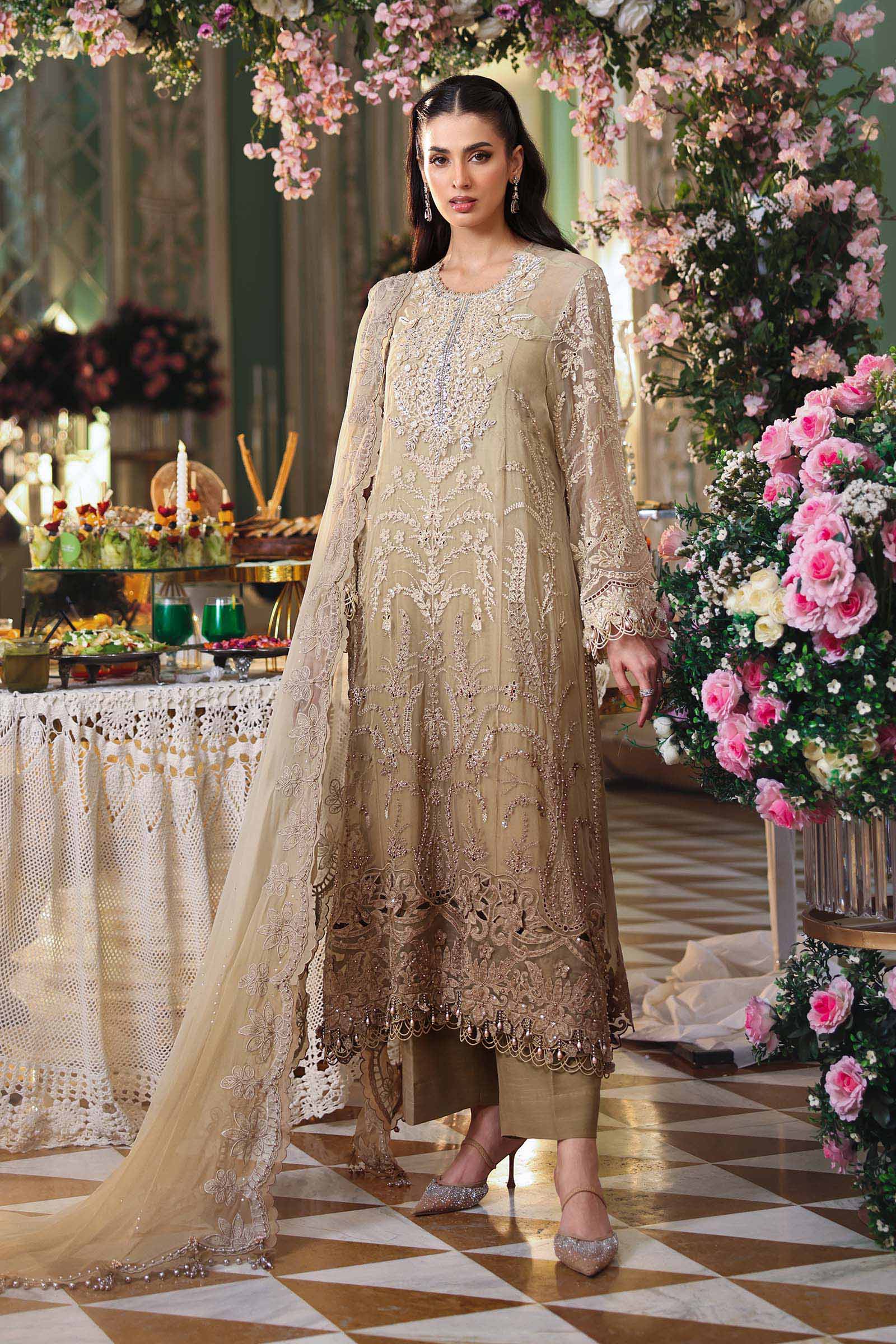 Maria b | Chiffon Formals 26 | MPC-26-103-Olive Gold - House Of Hania