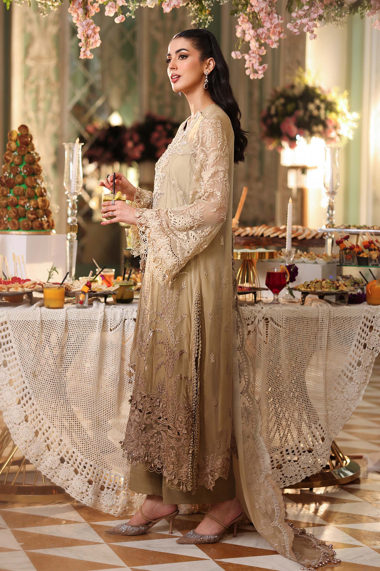 Maria b | Chiffon Formals 26 | MPC-26-103-Olive Gold - House Of Hania