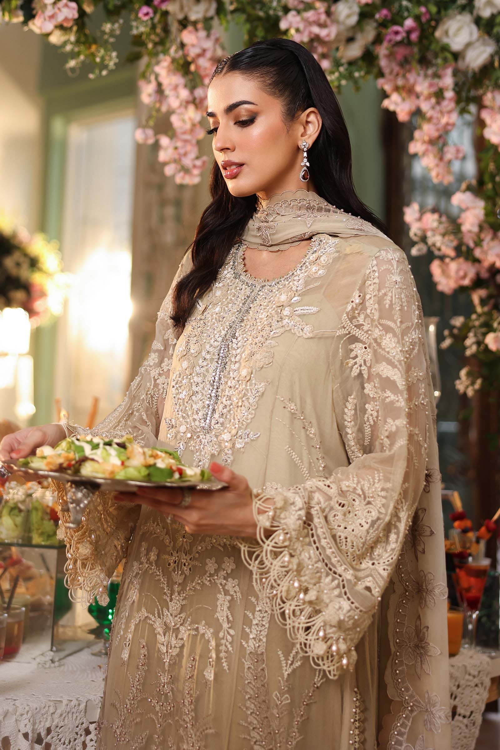 Maria b | Chiffon Formals 26 | MPC-26-103-Olive Gold - House Of Hania