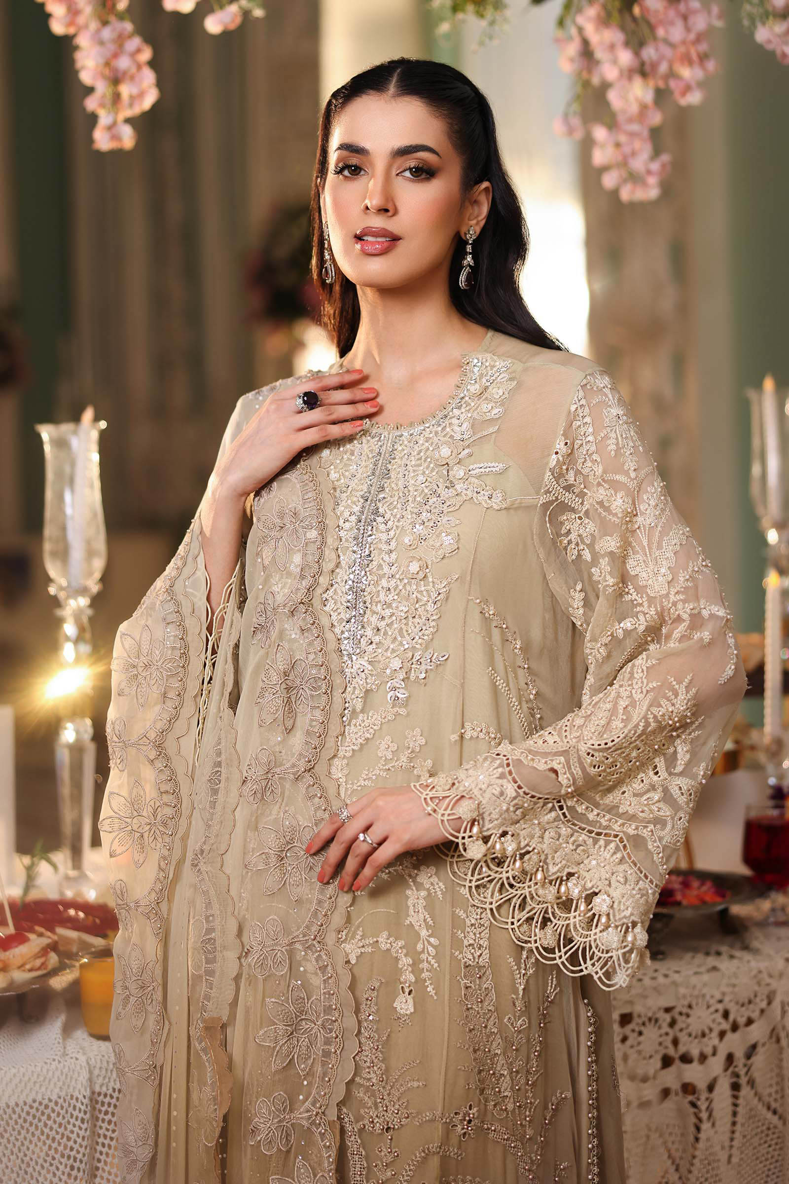 Maria b | Chiffon Formals 26 | MPC-26-103-Olive Gold - House Of Hania