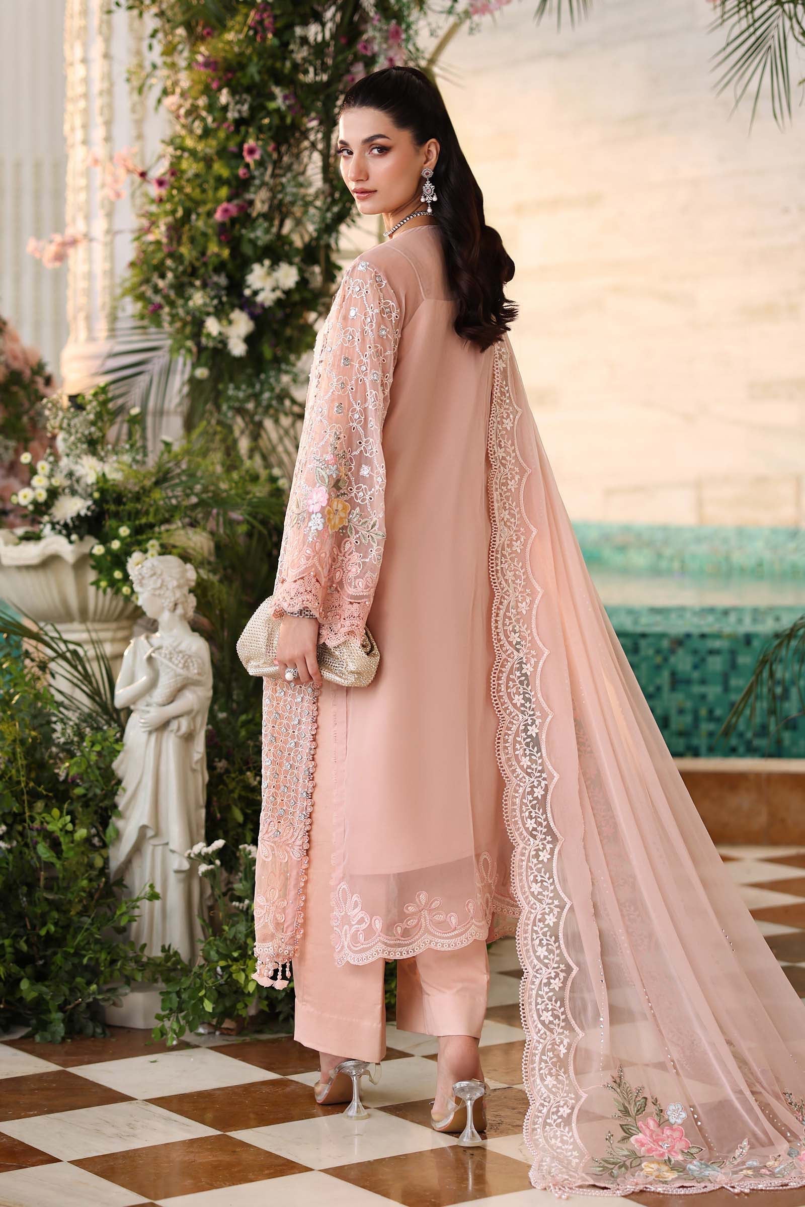 Maria b | Chiffon Formals 26 | MPC-26-104-Peach Pink - House Of Hania