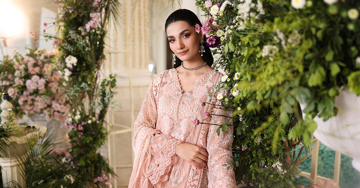 Maria b | Chiffon Formals 26 | MPC-26-104-Peach Pink - House Of Hania
