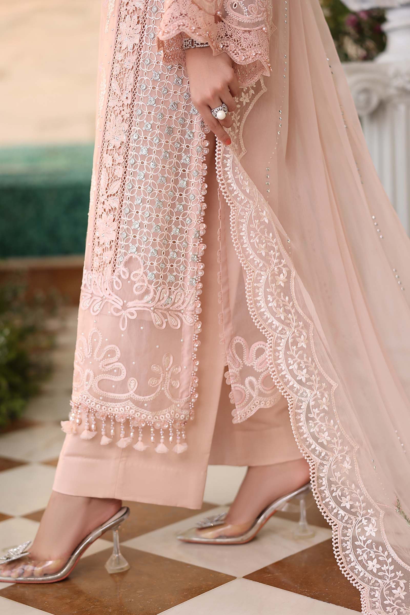 Maria b | Chiffon Formals 26 | MPC-26-104-Peach Pink - House Of Hania