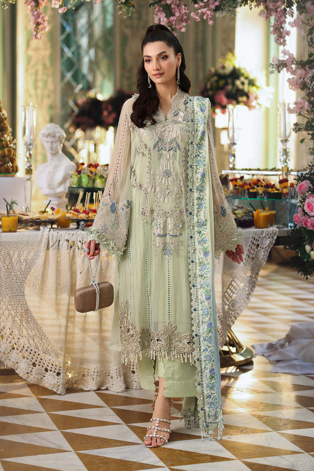 Maria b | Chiffon Formals 26 | MPC-26-105-Pistachio Green - House Of Hania