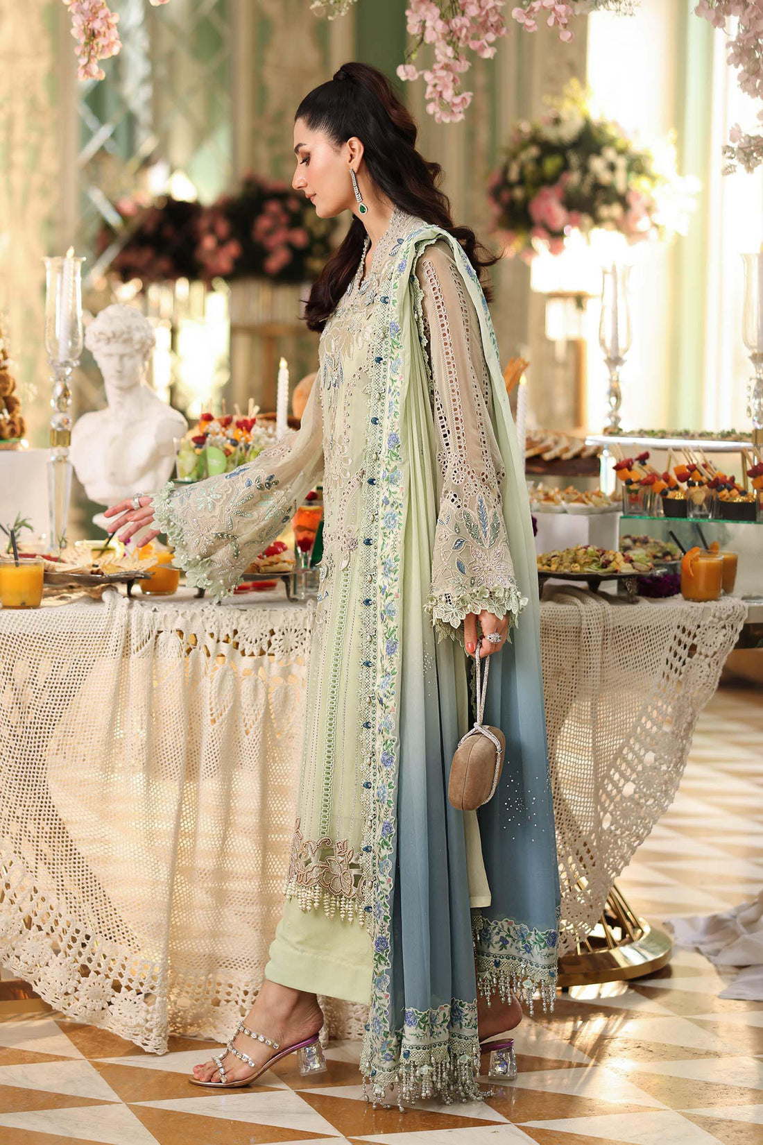 Maria b | Chiffon Formals 26 | MPC-26-105-Pistachio Green - House Of Hania