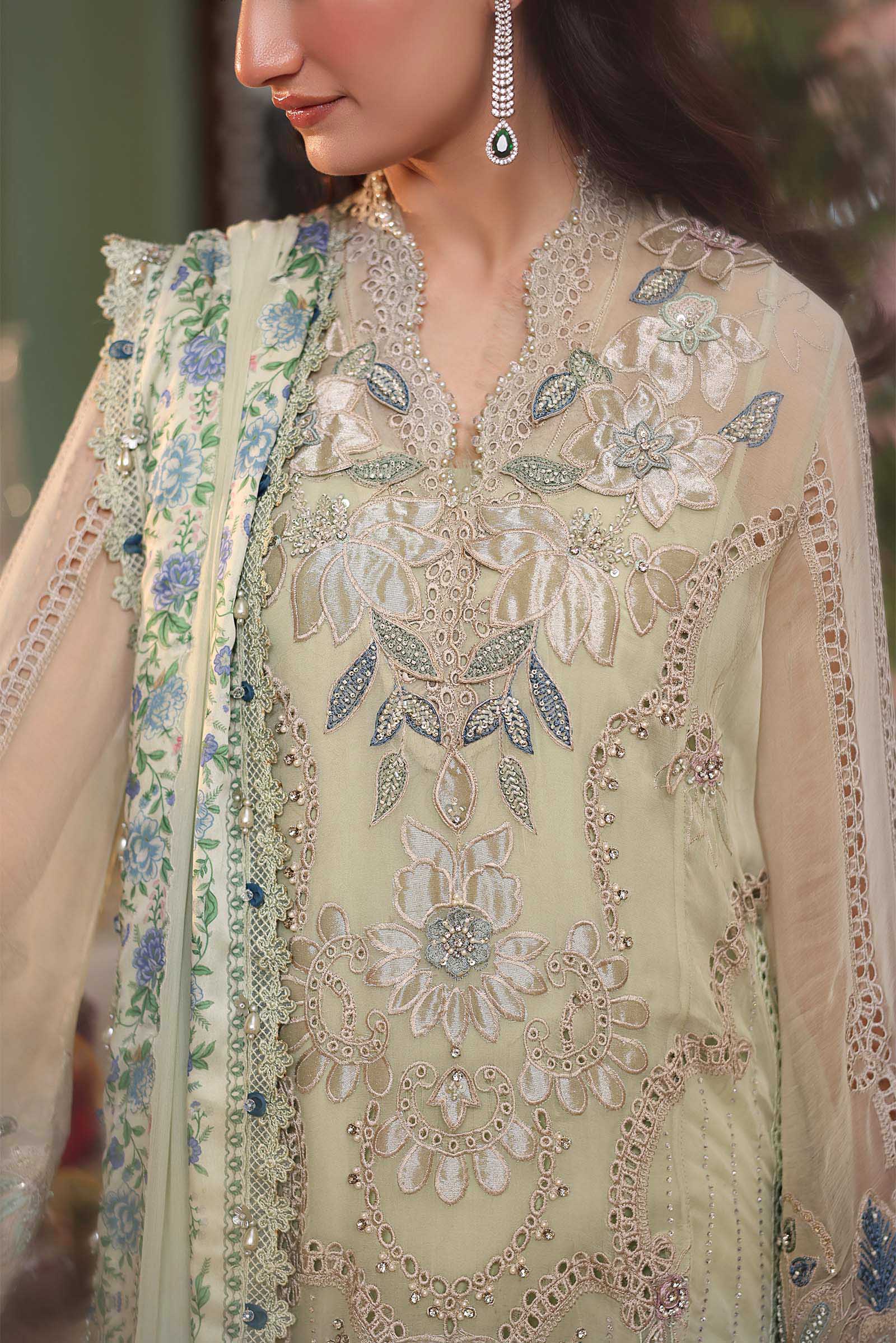 Maria b | Chiffon Formals 26 | MPC-26-105-Pistachio Green - House Of Hania