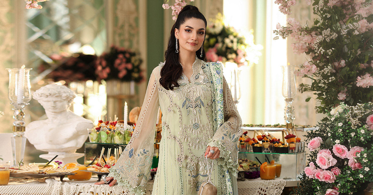 Maria b | Chiffon Formals 26 | MPC-26-105-Pistachio Green - House Of Hania