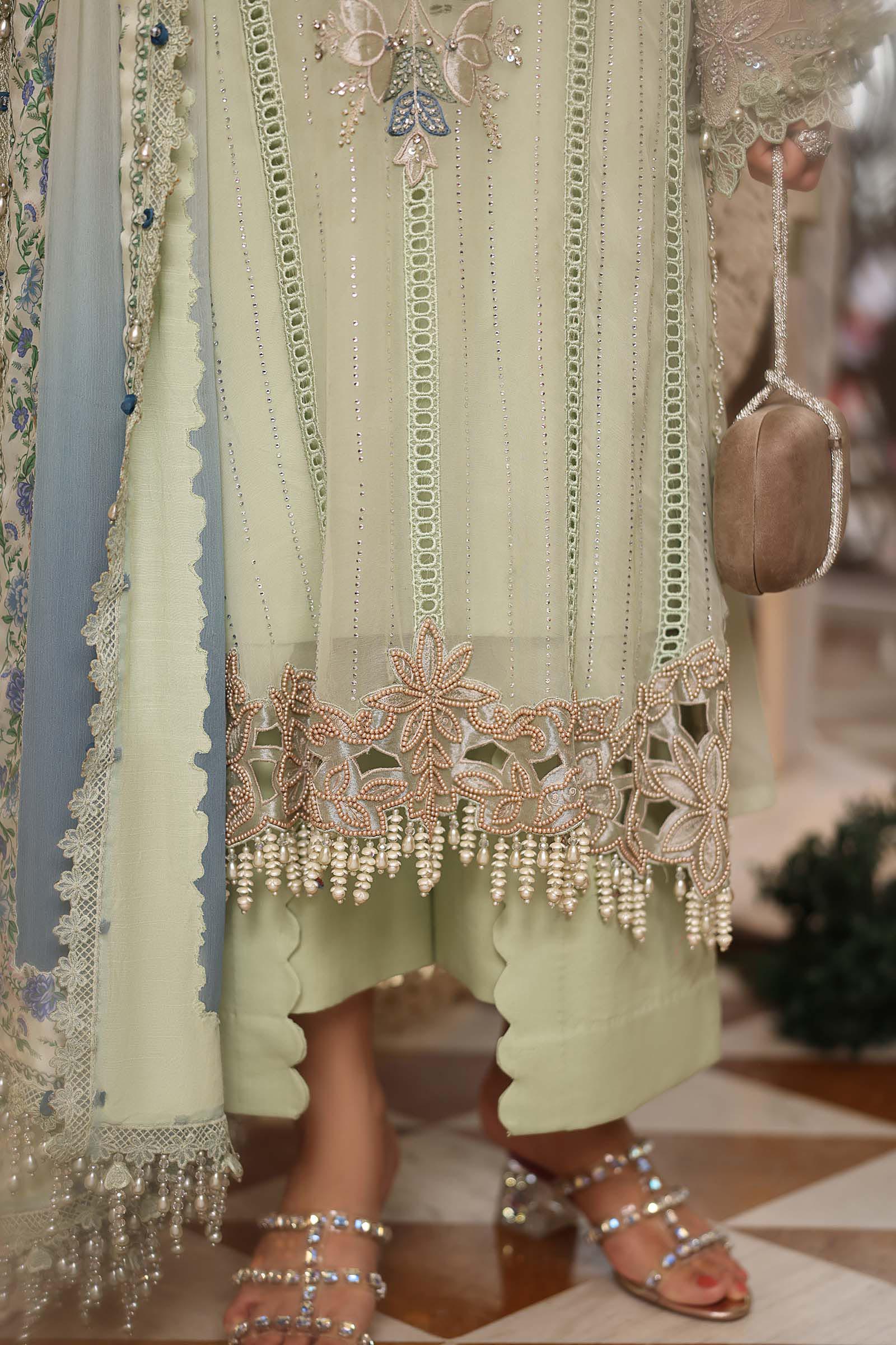 Maria b | Chiffon Formals 26 | MPC-26-105-Pistachio Green - House Of Hania