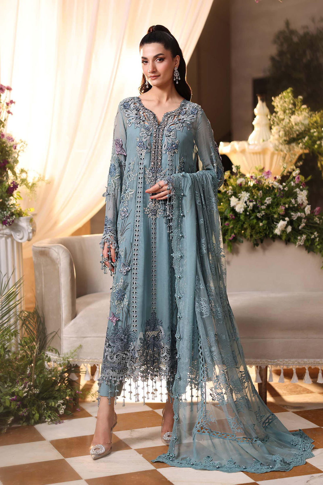 Maria b | Chiffon Formals 26 | MPC-26-106-Slate Blue - House Of Hania