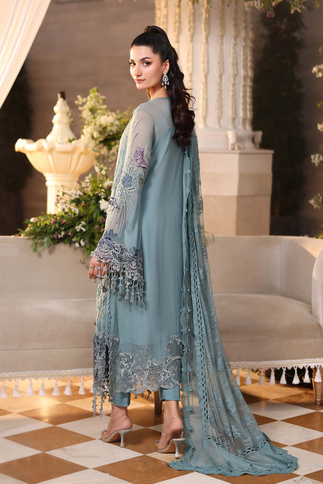 Maria b | Chiffon Formals 26 | MPC-26-106-Slate Blue - House Of Hania