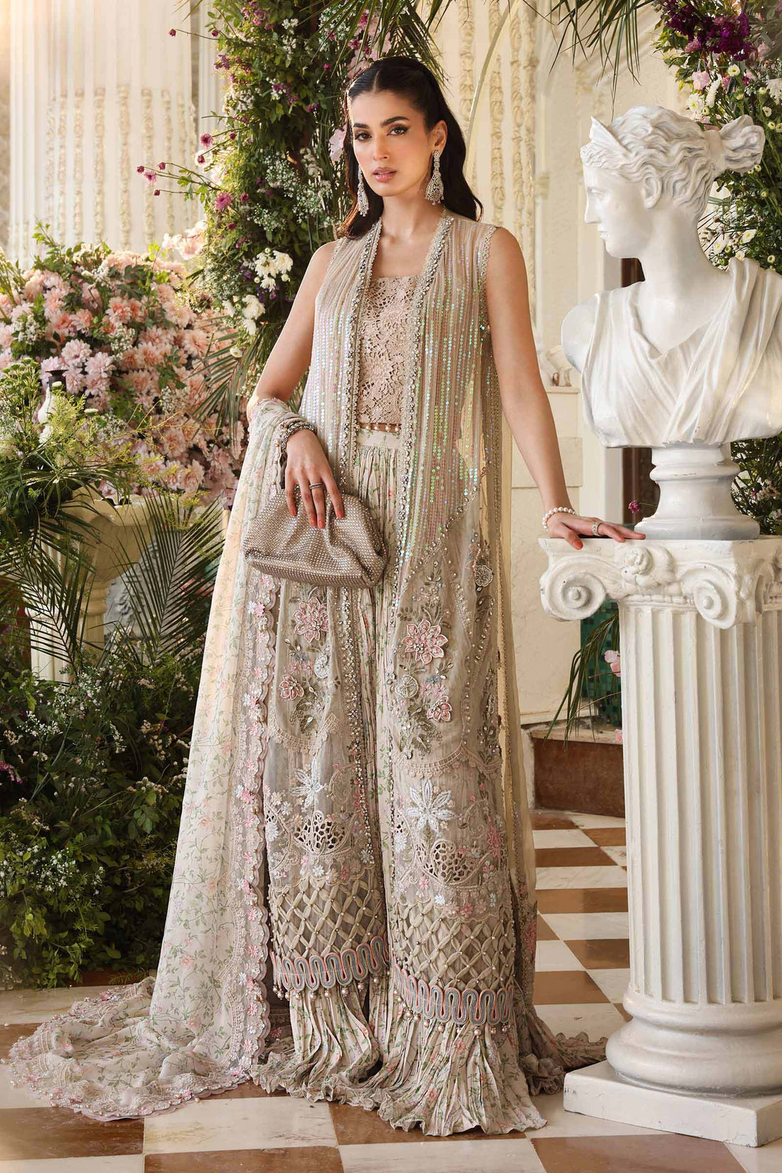 Maria b | Chiffon Formals 26 | MPC-26-107-Ivory Beige - House Of Hania