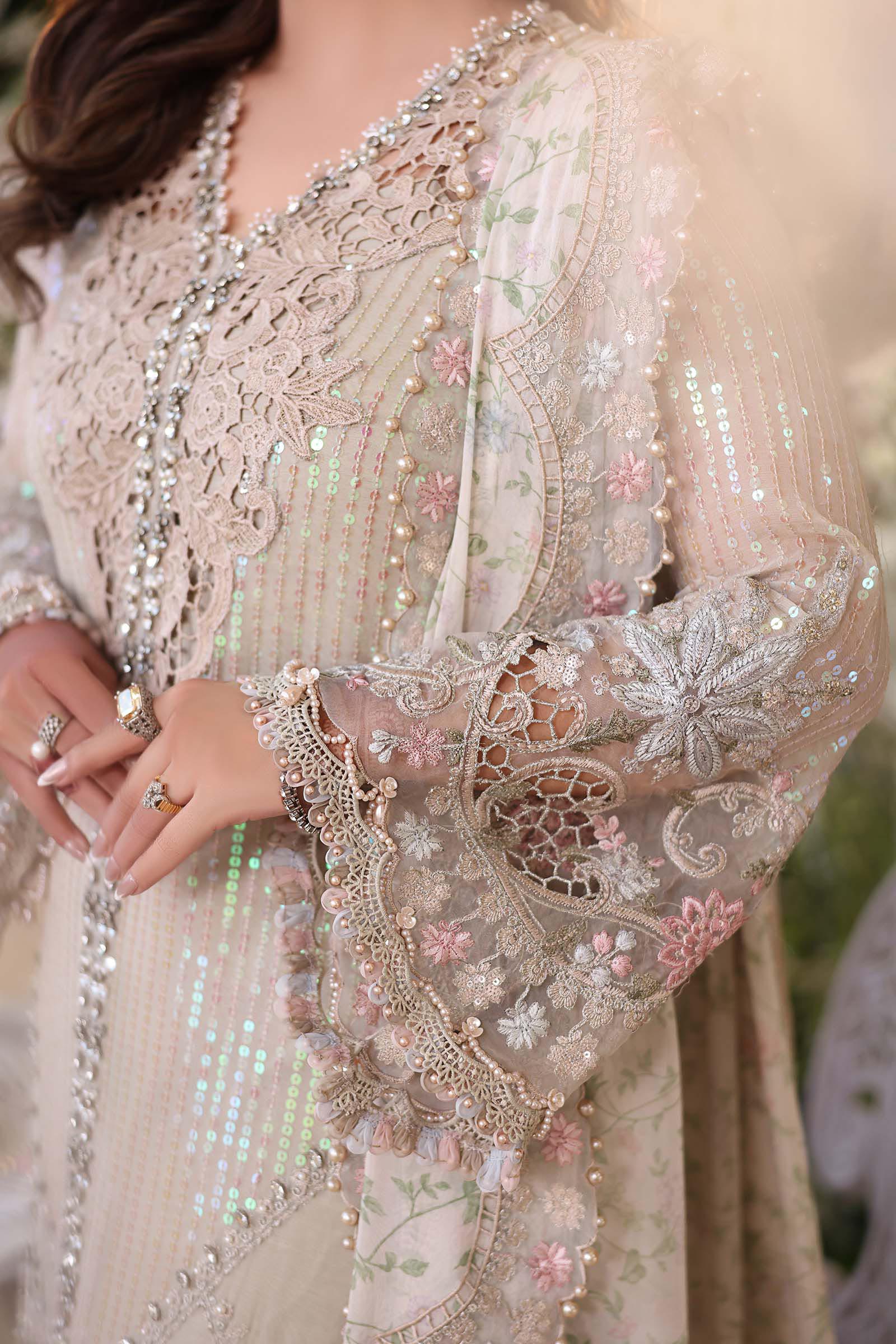 Maria b | Chiffon Formals 26 | MPC-26-107-Ivory Beige - House Of Hania