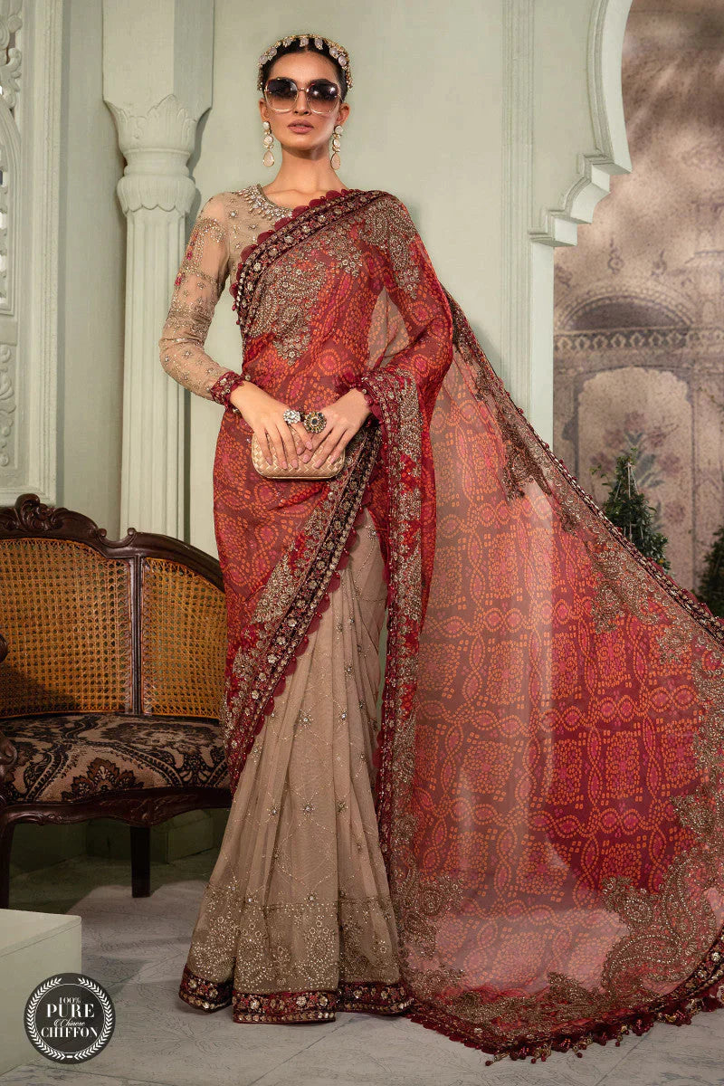 MariaB – Chiffon – MPC-22-202-Coffee and Maroon - House Of Hania